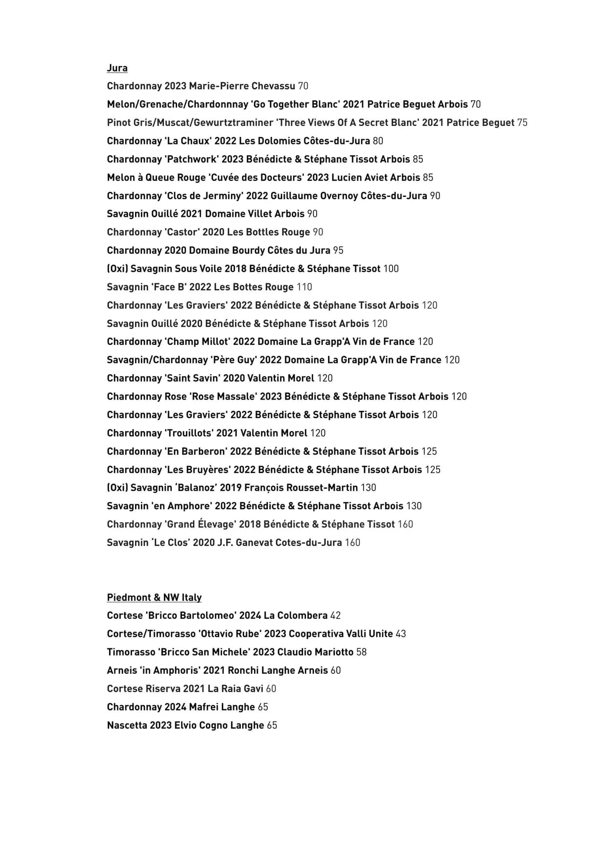 Duchy menu, page 4