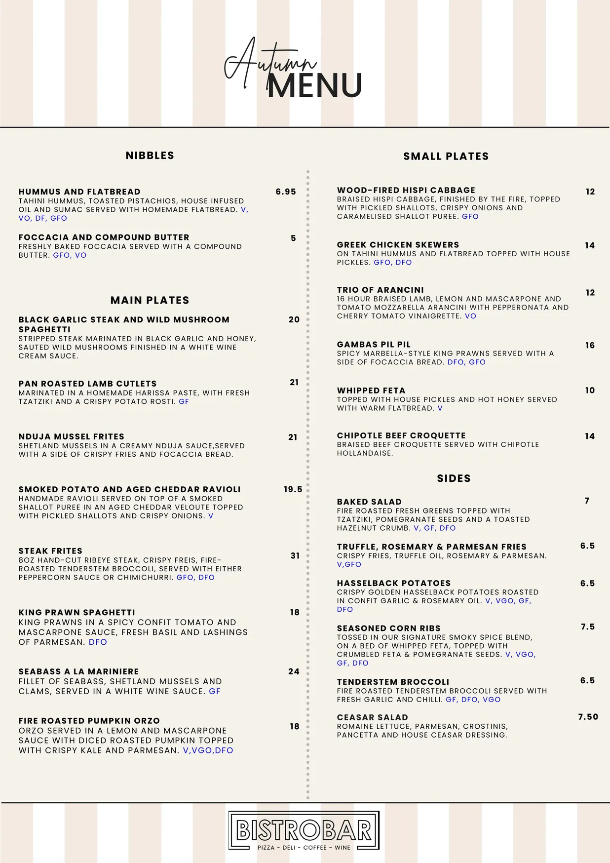 Bistrobar menu, page 1