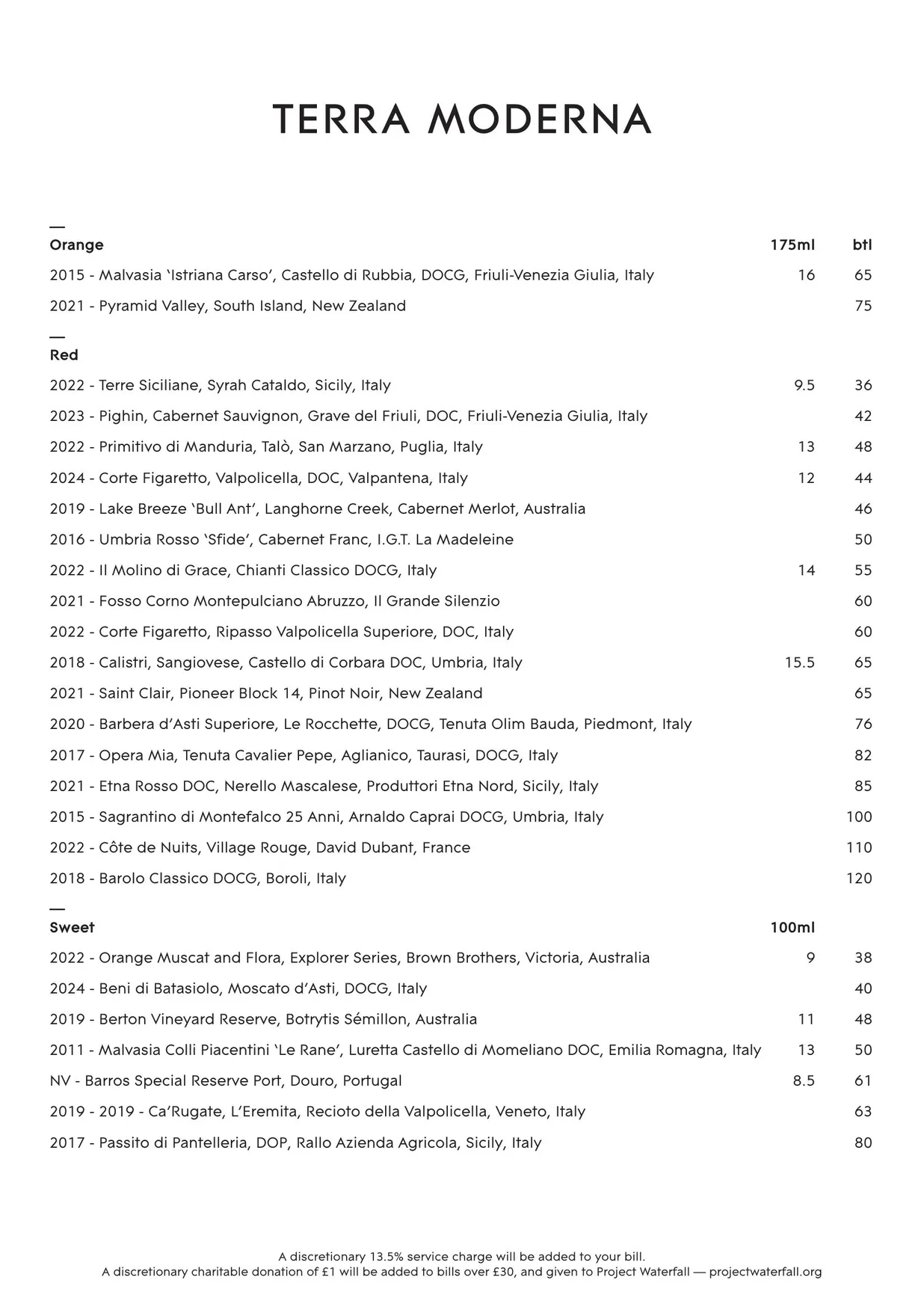 Terra Moderna menu, page 3