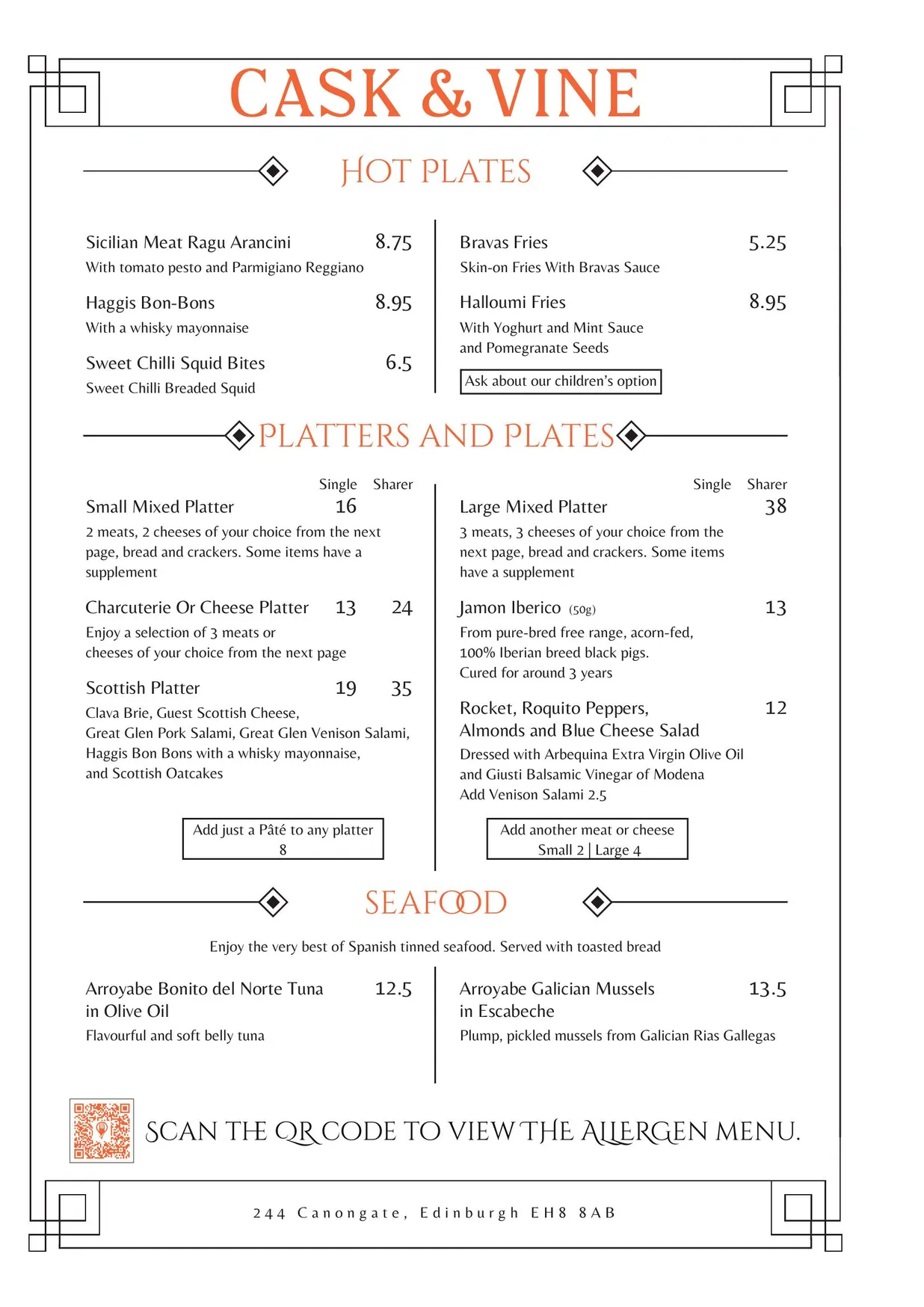 Cask & Vine menu, page 2