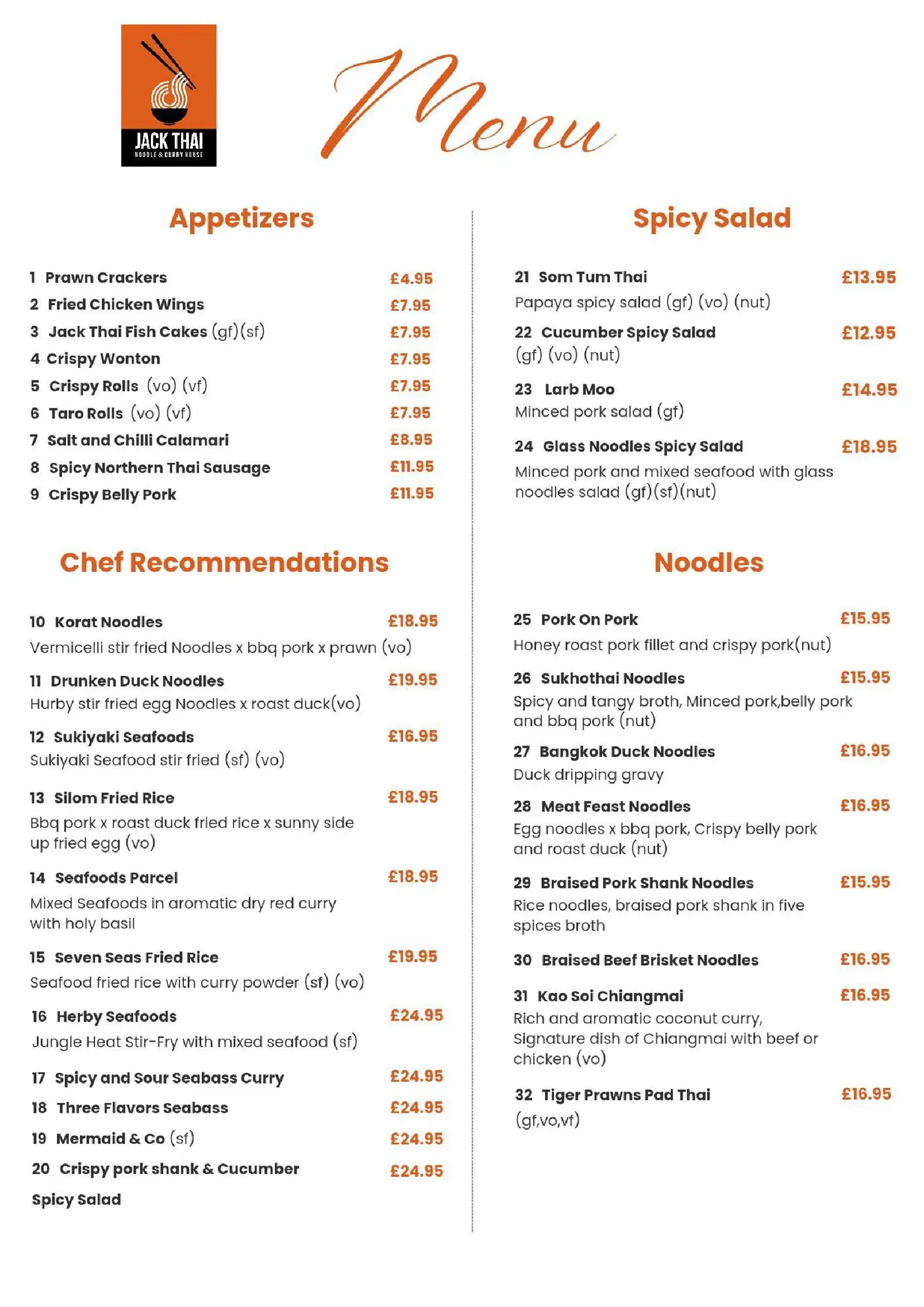Jack Thai menu, page 1