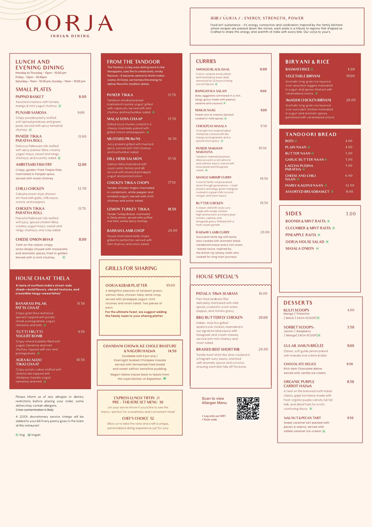 Oorja menu, page 1