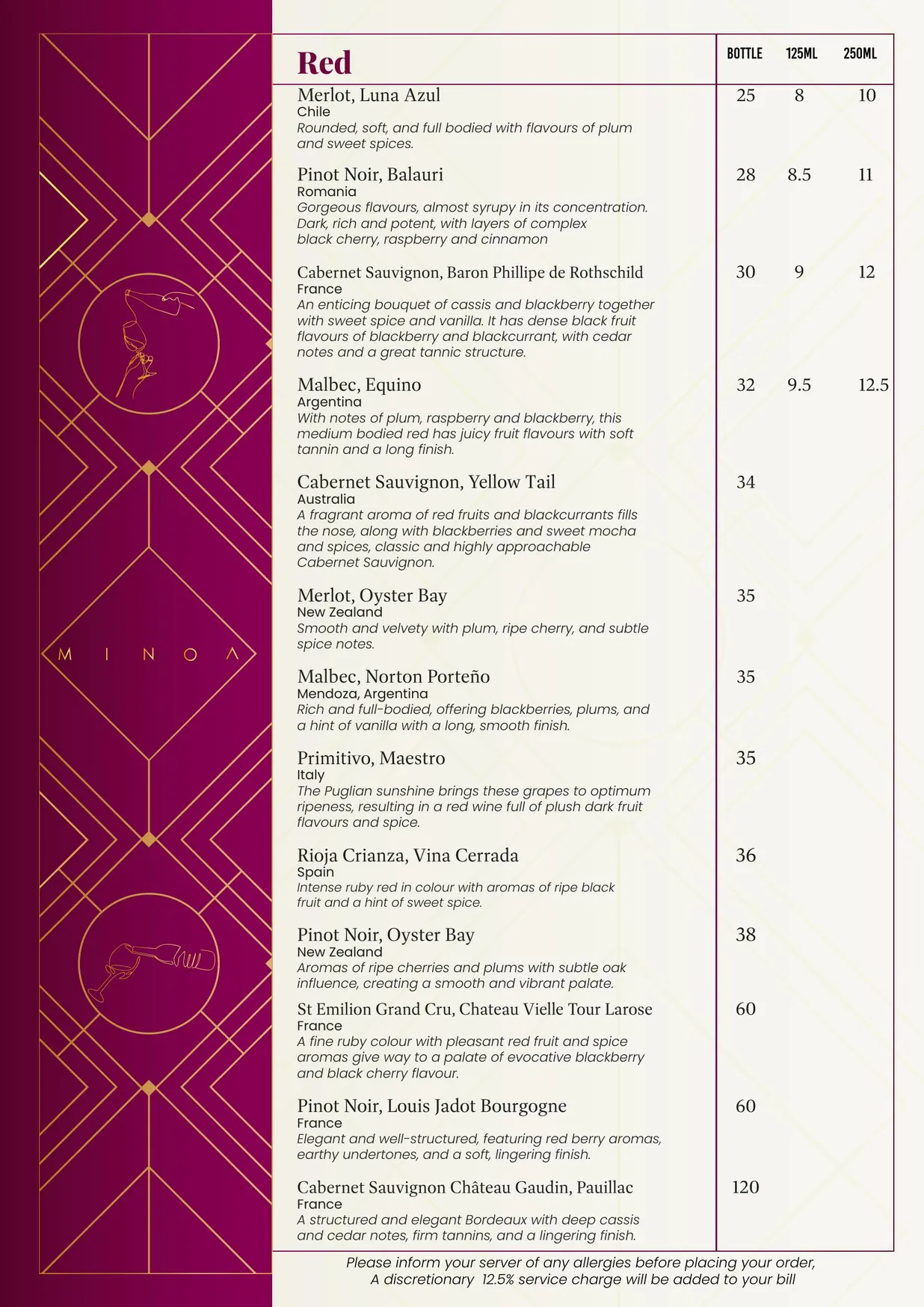 Minoa menu, page 12