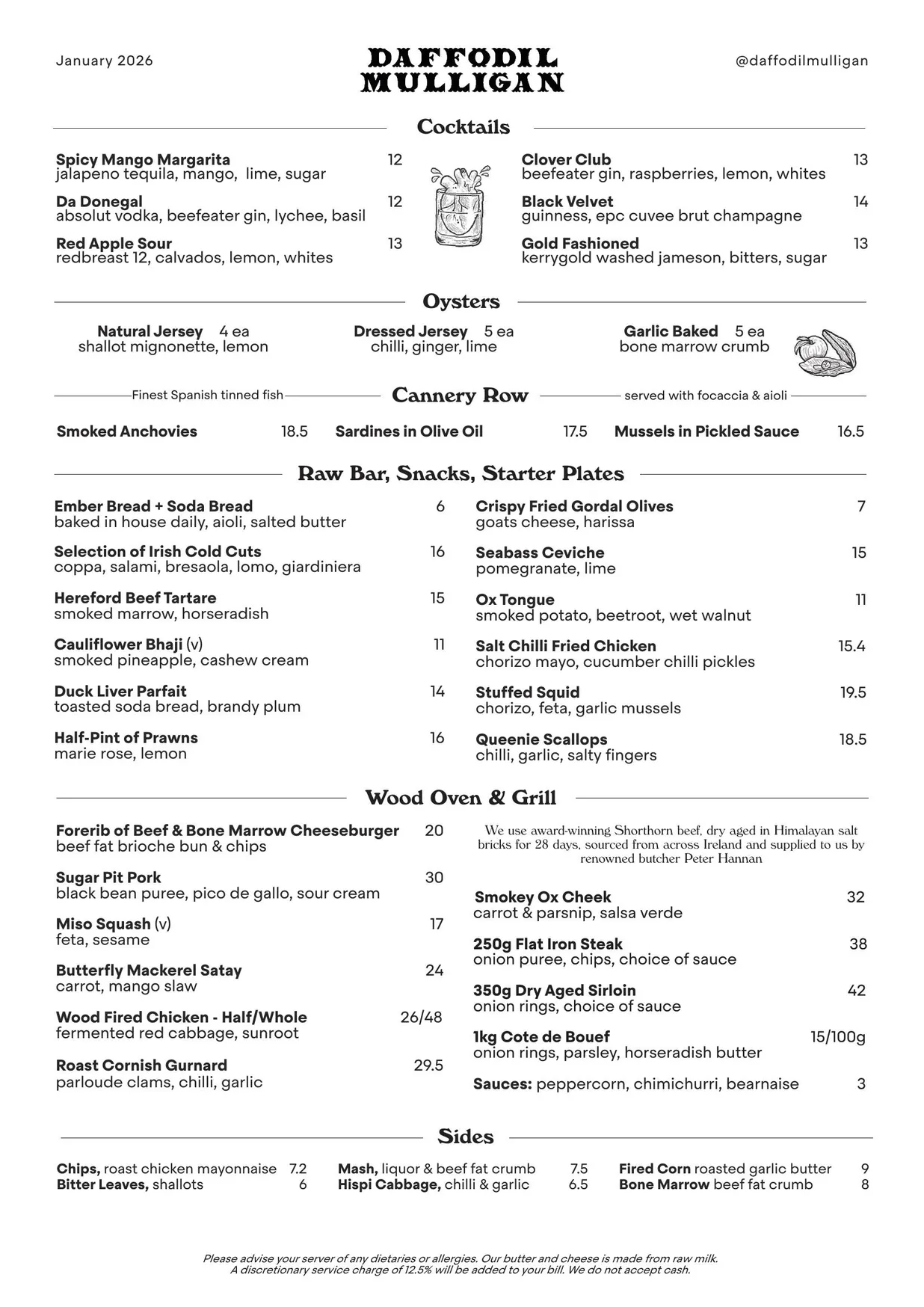 Daffodil Mulligan menu, page 1