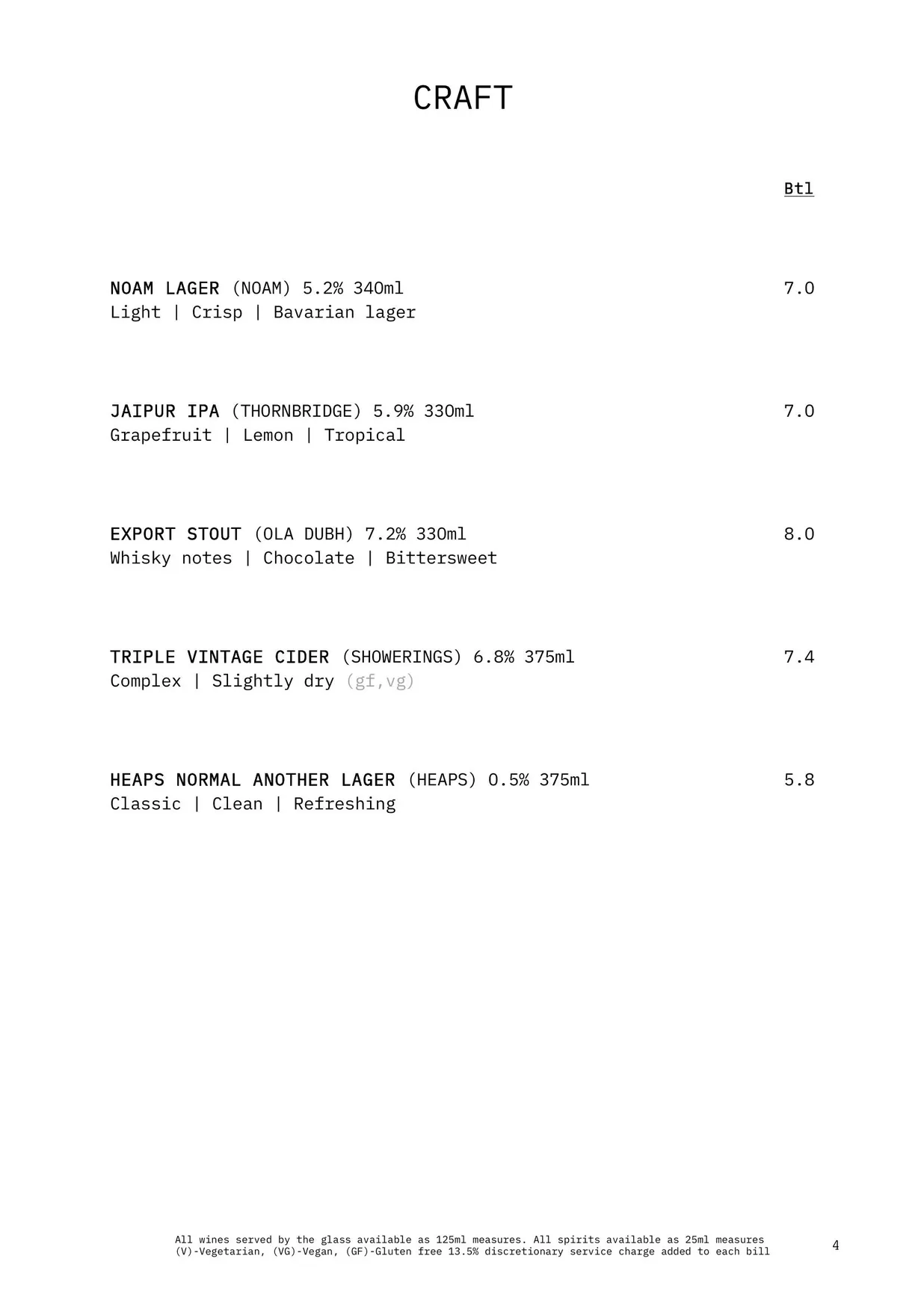 Larry's at the National Portrait Gallery menu, page 5