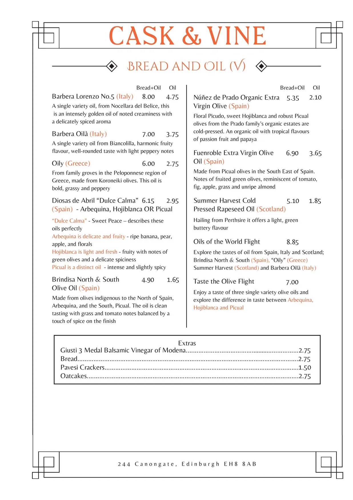 Cask & Vine menu, page 5