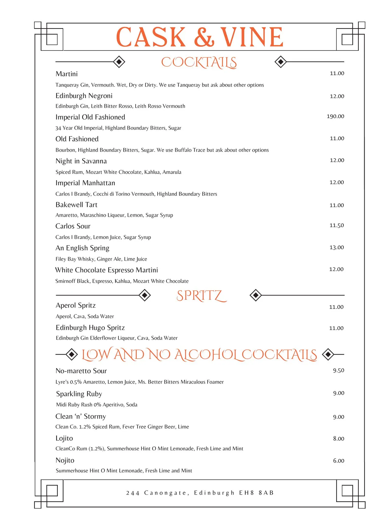 Cask & Vine menu, page 21
