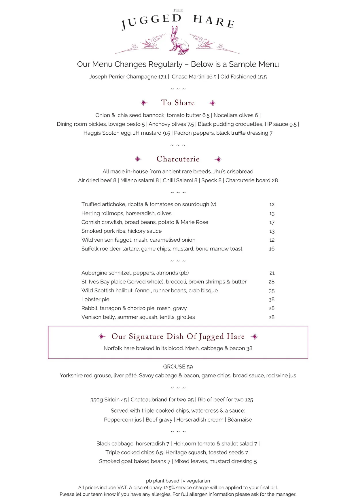 The Jugged Hare menu, page 16