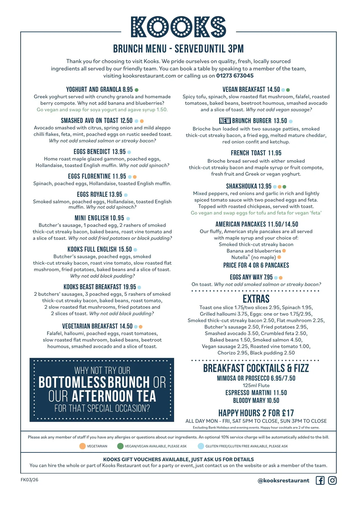 Kooks Restaurant menu, page 2