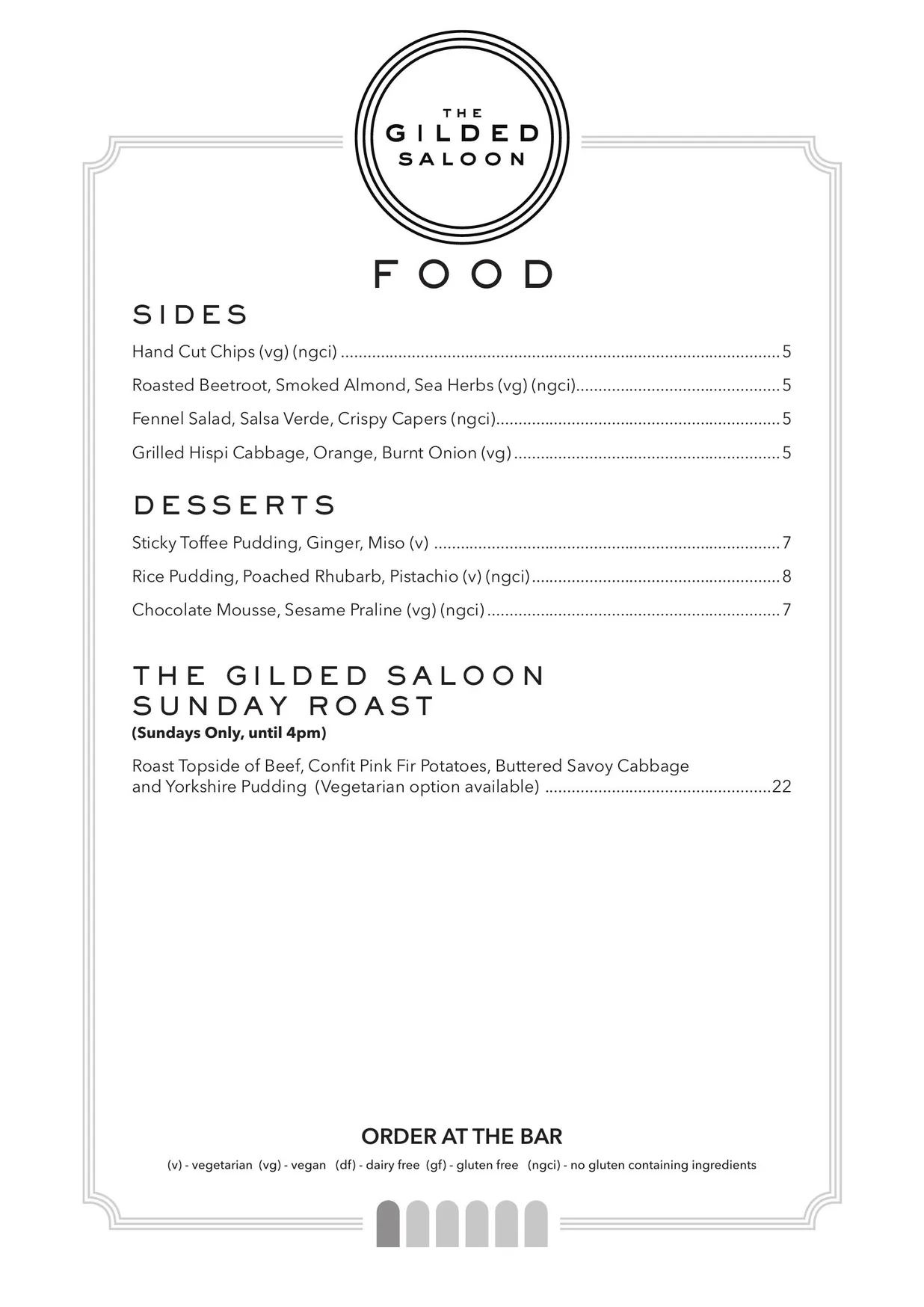 The Gilded Saloon menu, page 3