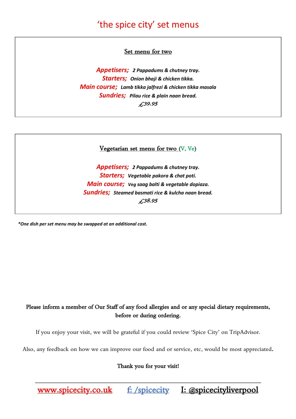 Spice City menu, page 20