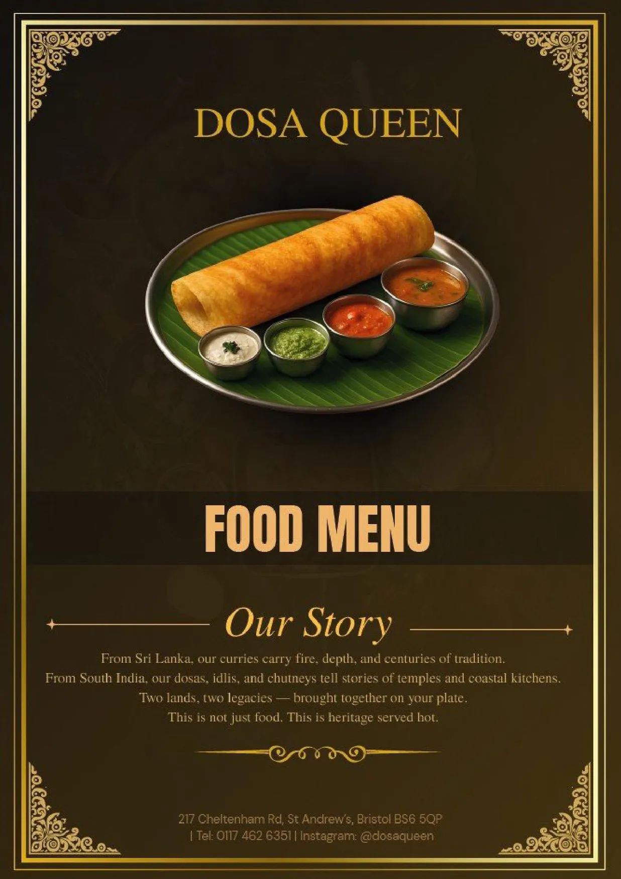 Dosa Queen menu, page 1