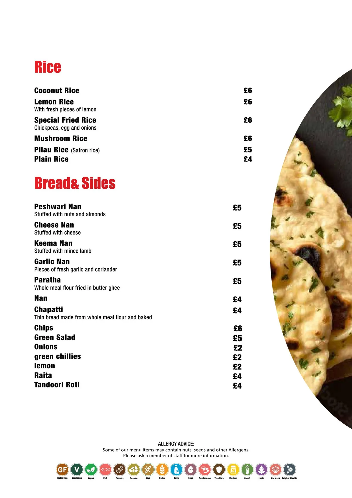 Shad Indian menu, page 8