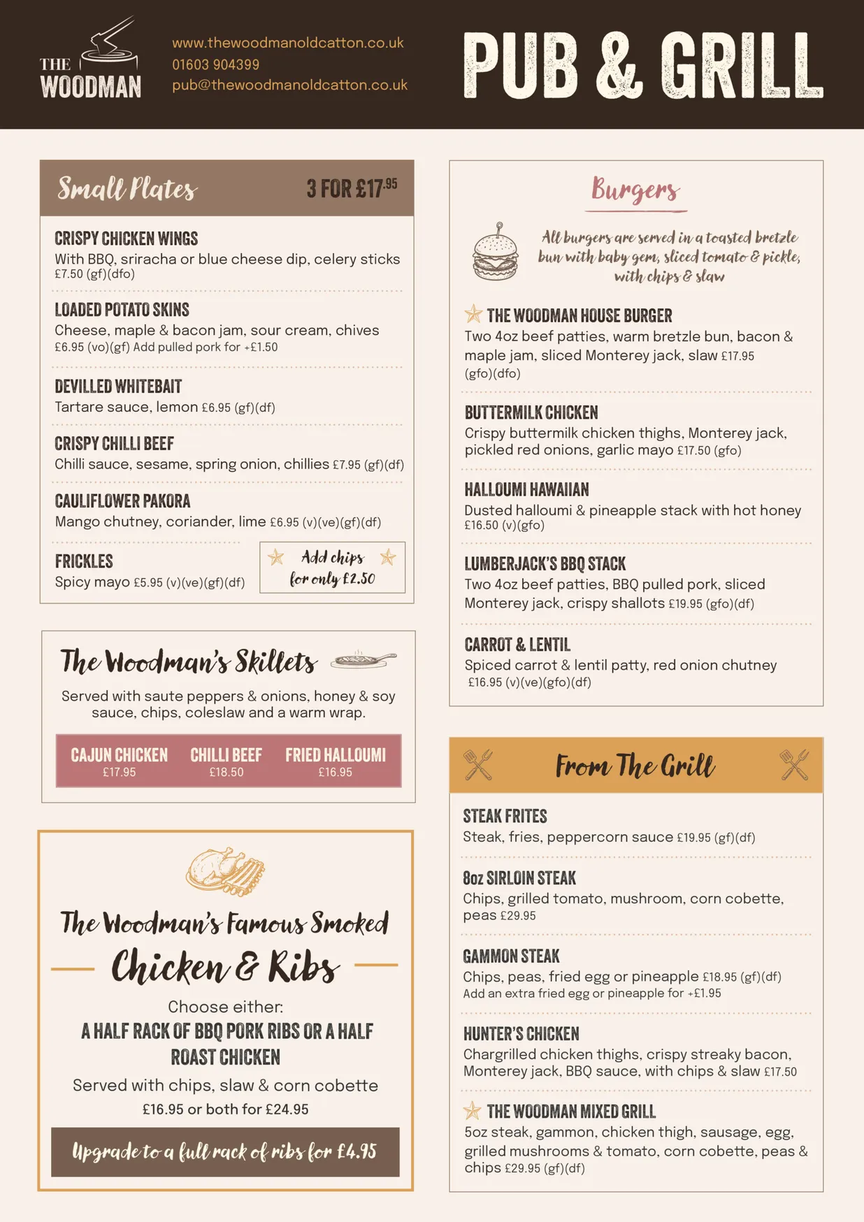 The Woodman Pub & Grill menu, page 1