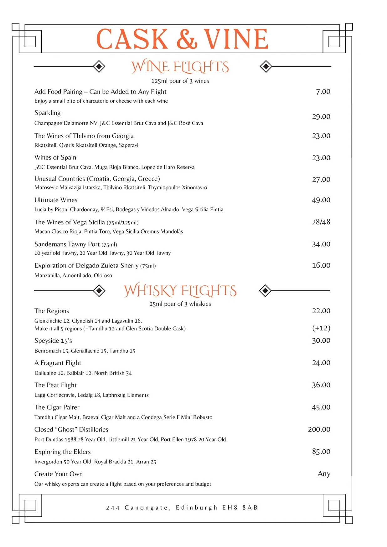 Cask & Vine menu, page 6
