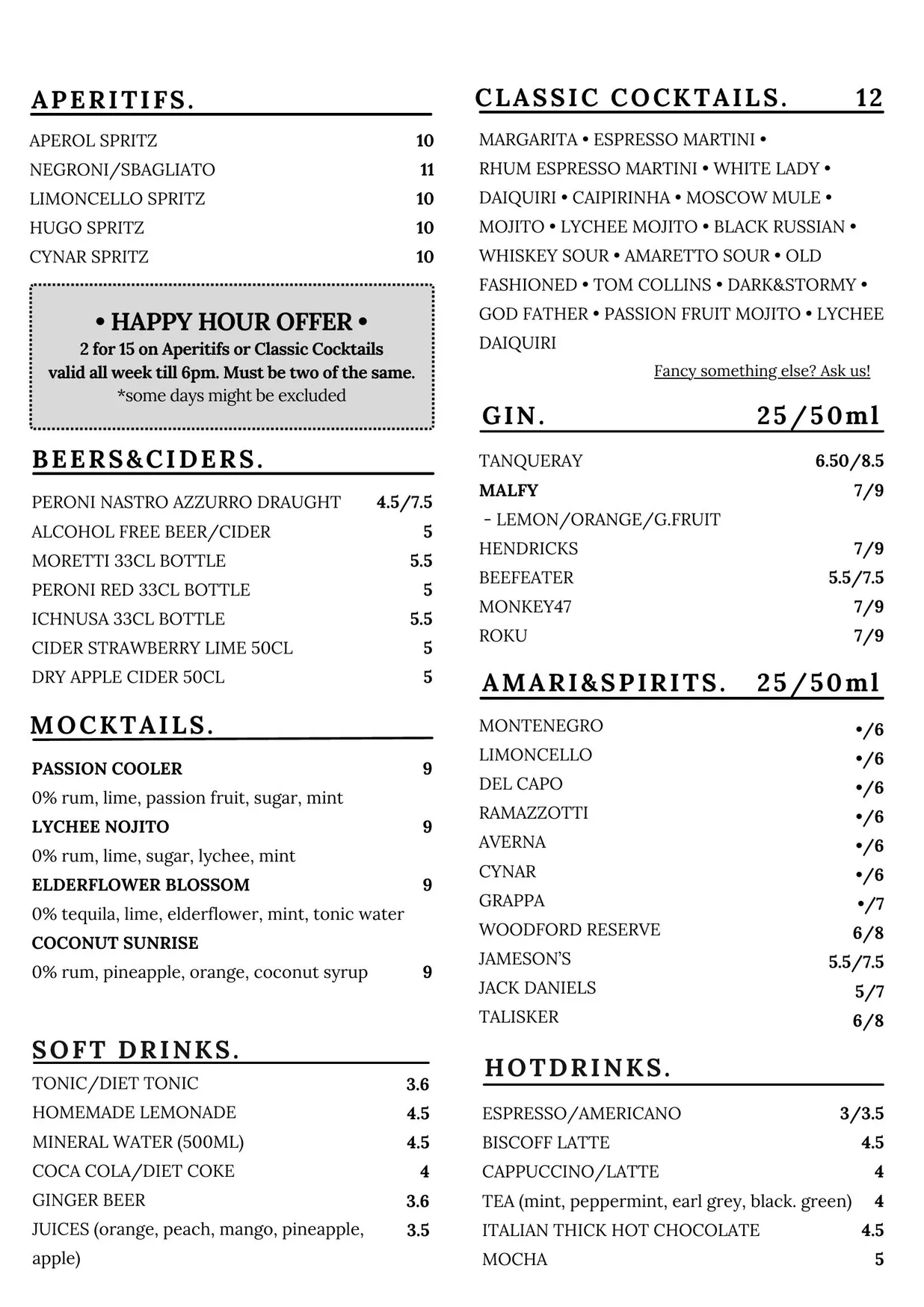 Basil & Grape menu, page 4
