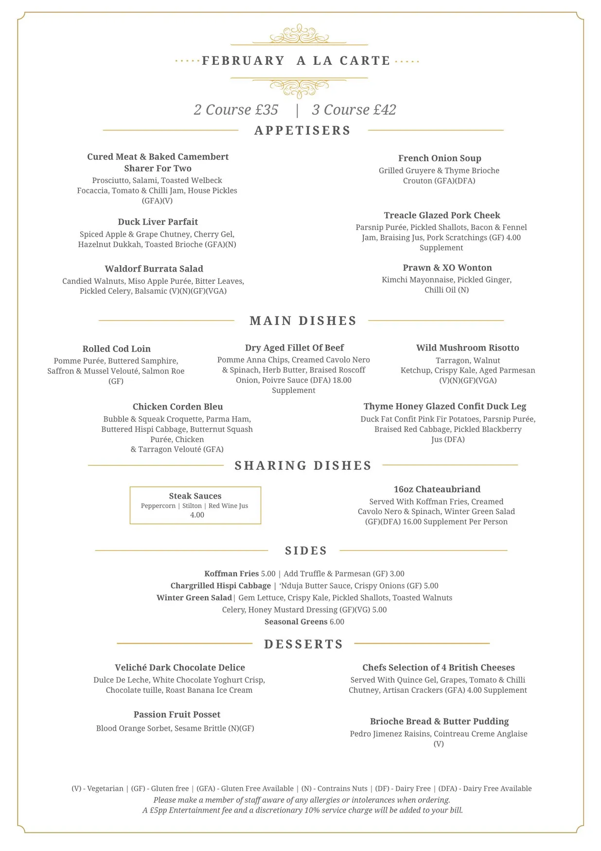 Tom Browns menu, page 1