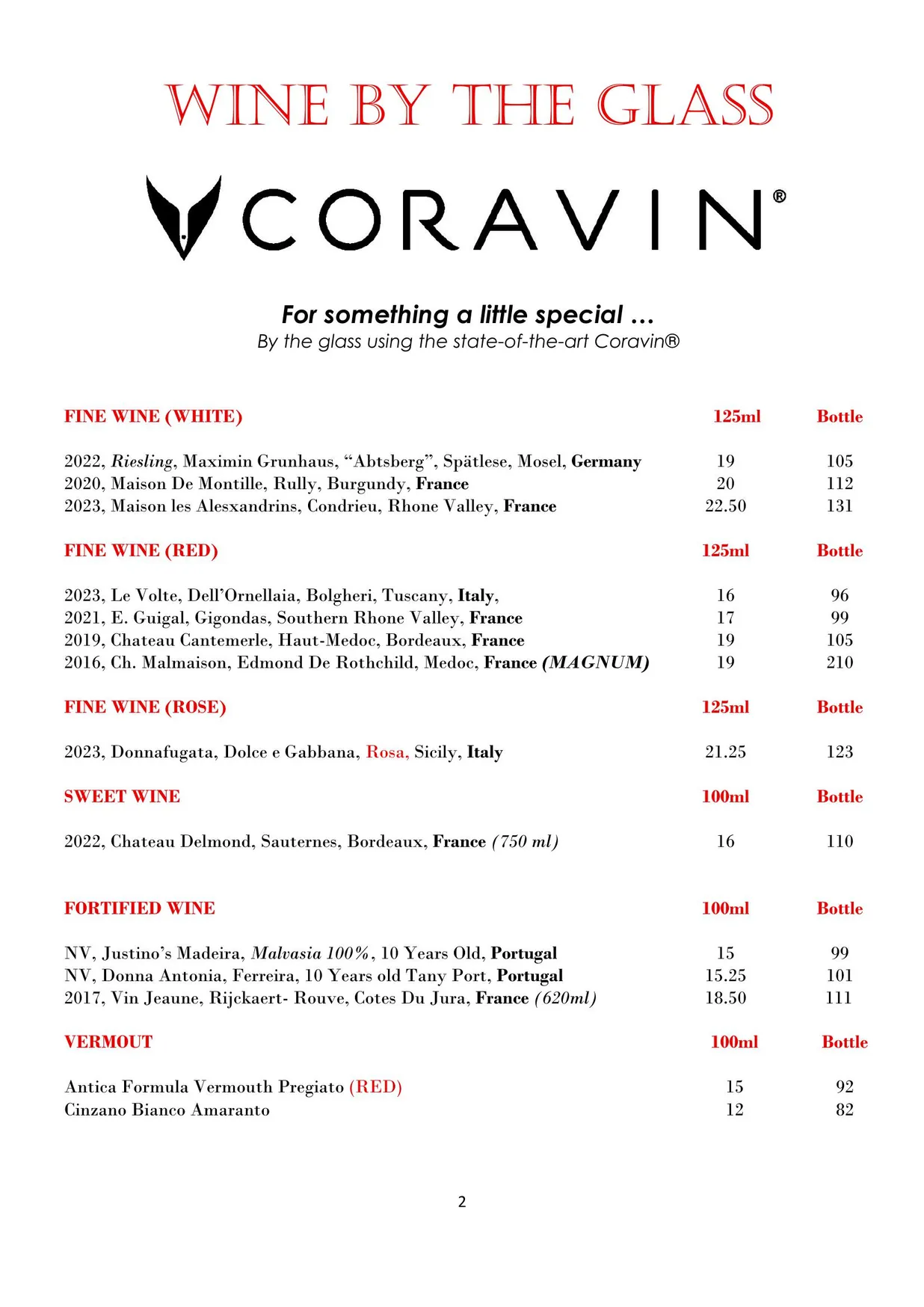 Traders Wine Bar menu, page 3