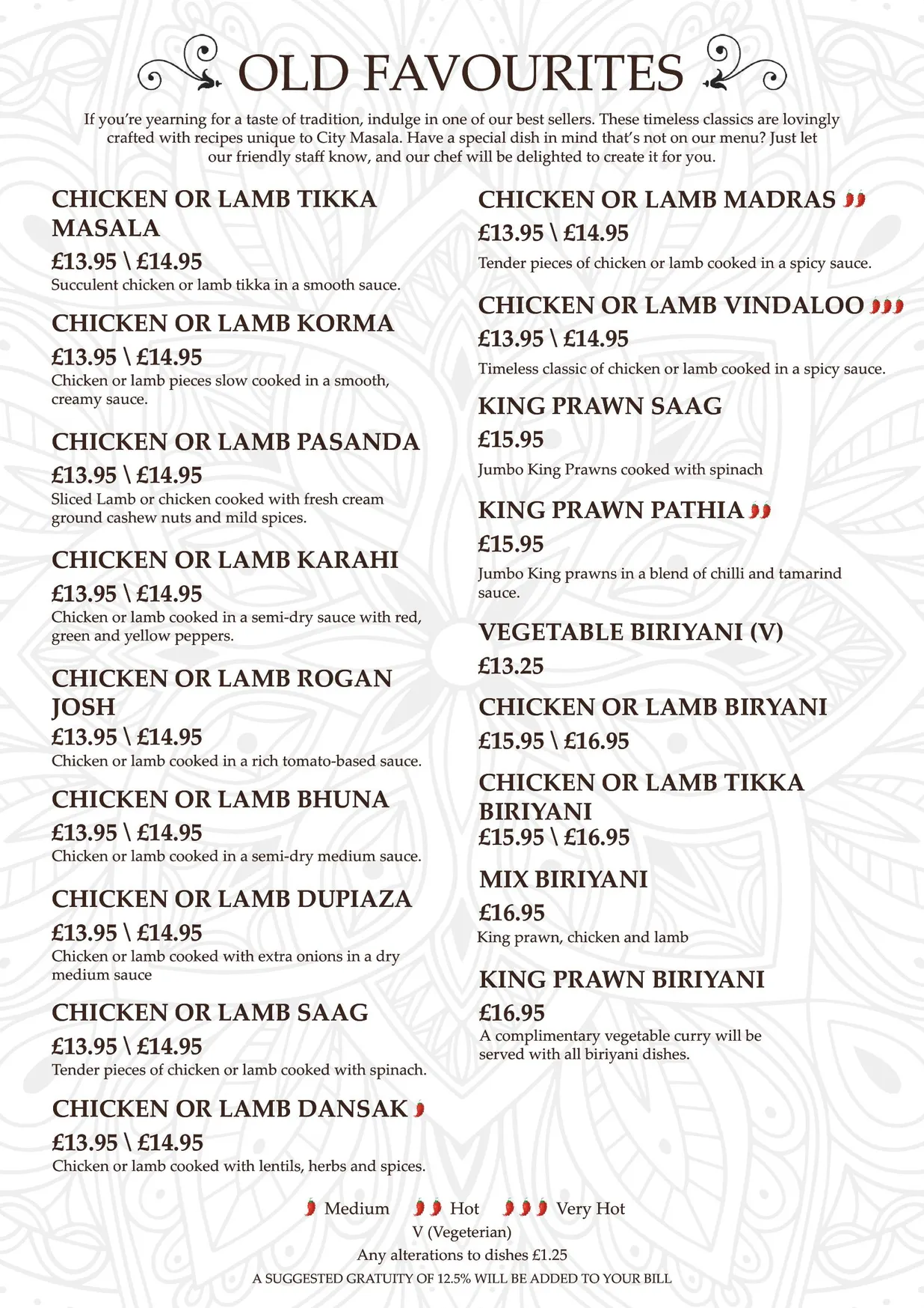 City Masala menu, page 9