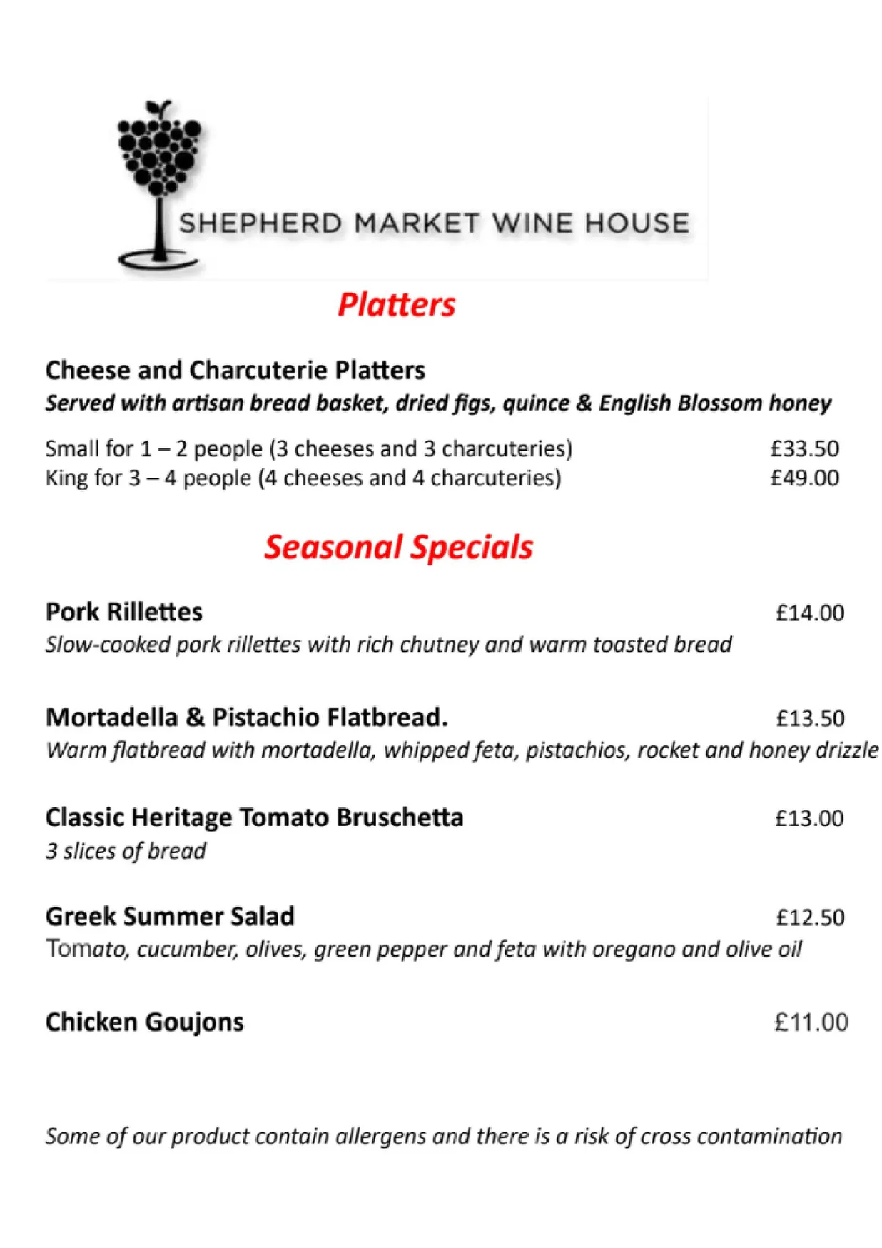 Shepherd Market Wine House menu, page 12
