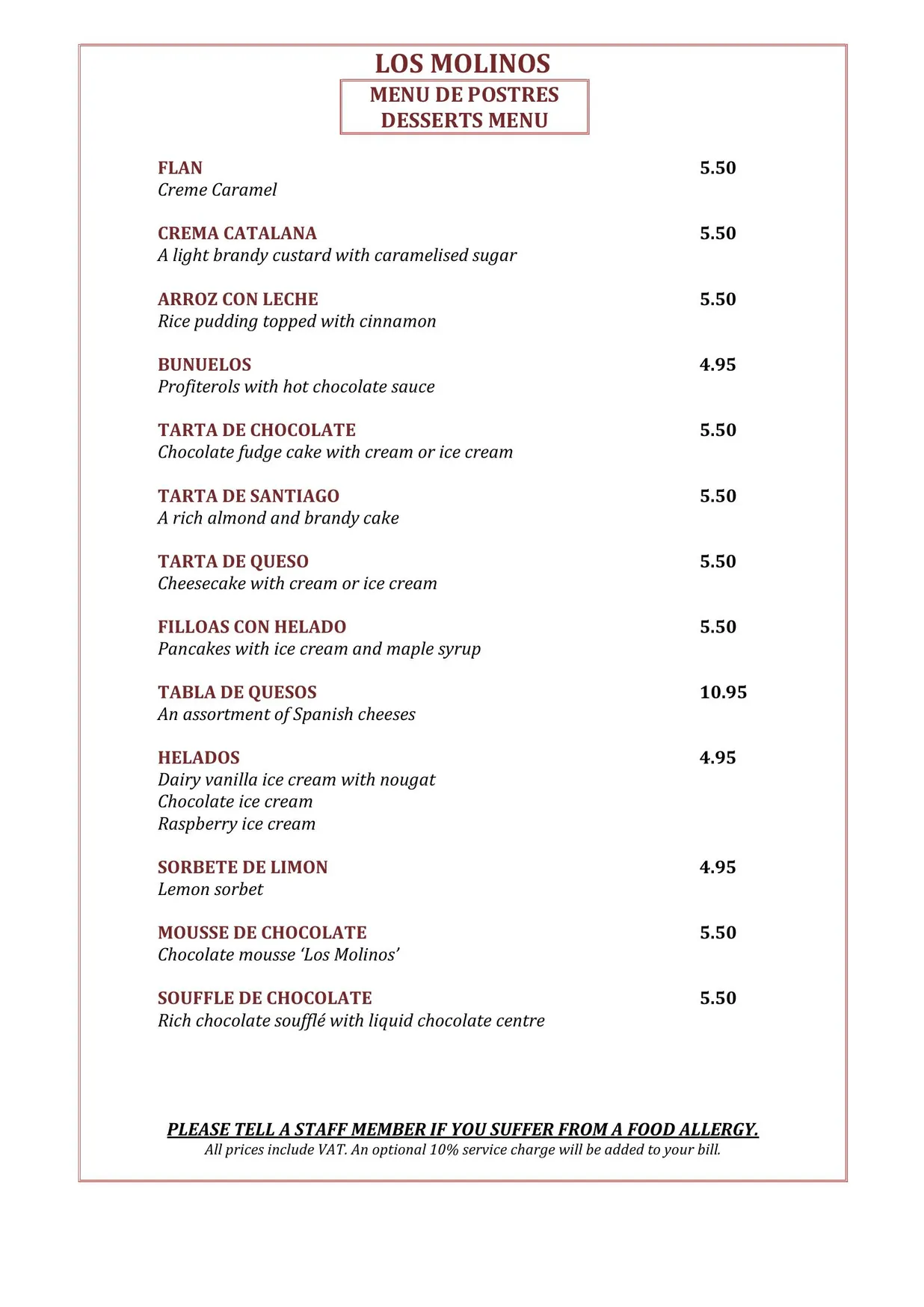Los Molinos menu, page 3