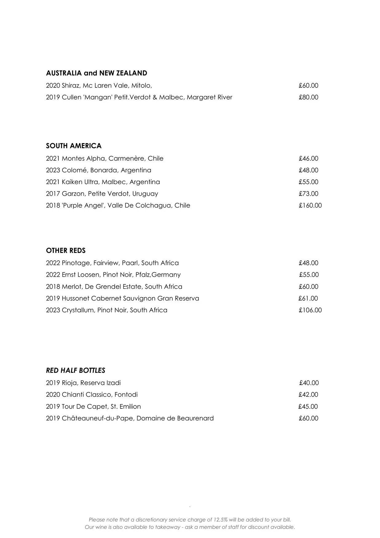 Amelie’s Wine House menu, page 9