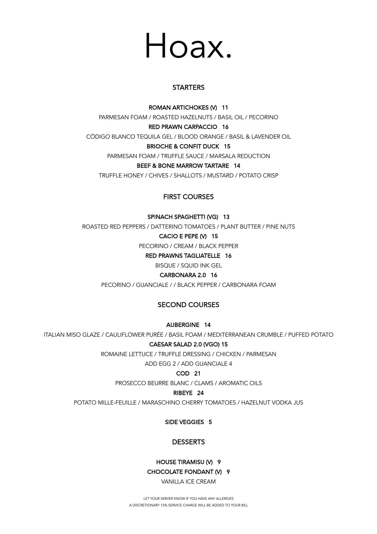 HOAX menu, page 1