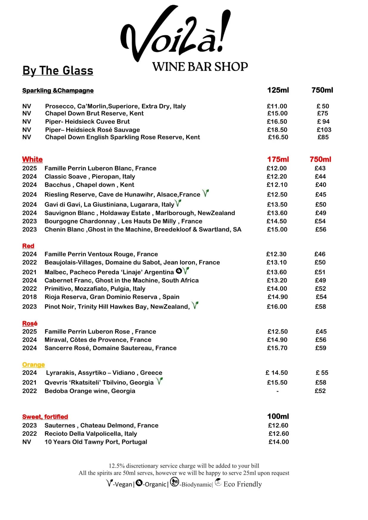 Voila! Wine Bar menu, page 2