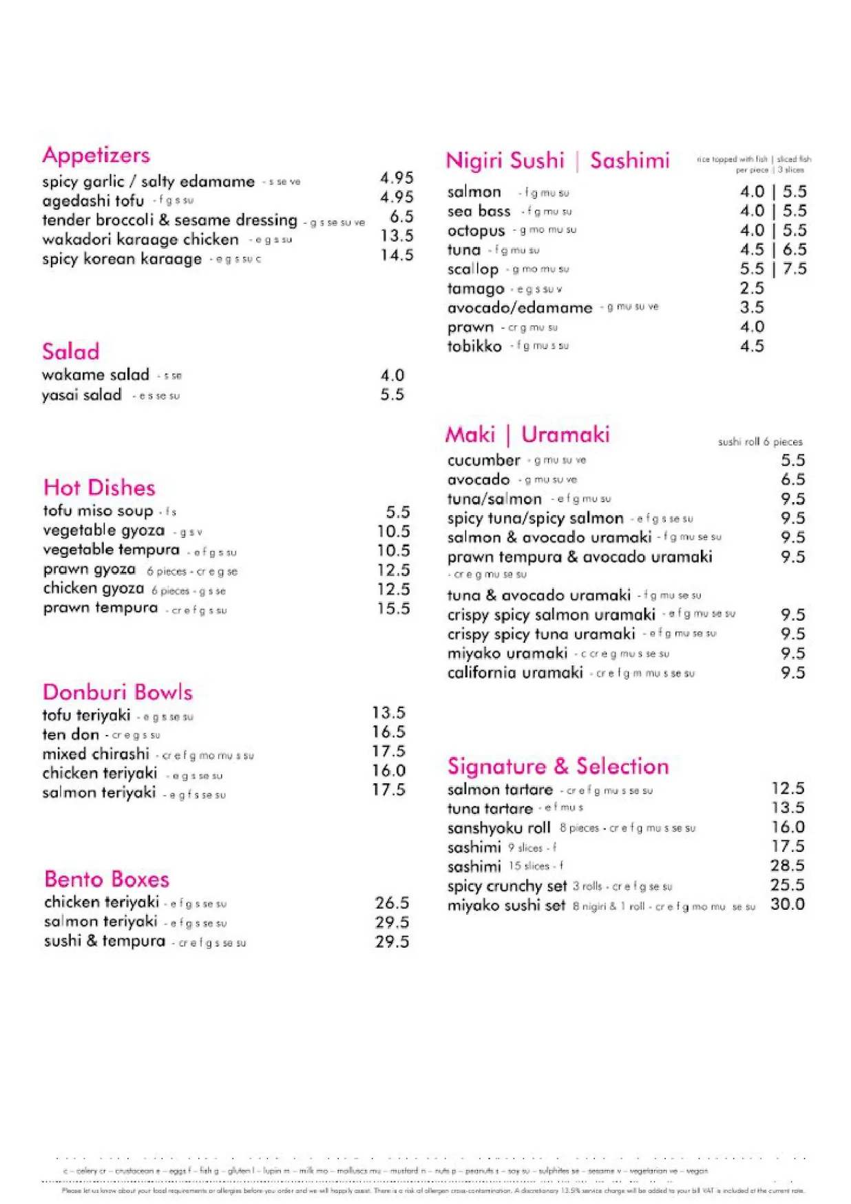 Miyako menu, page 1
