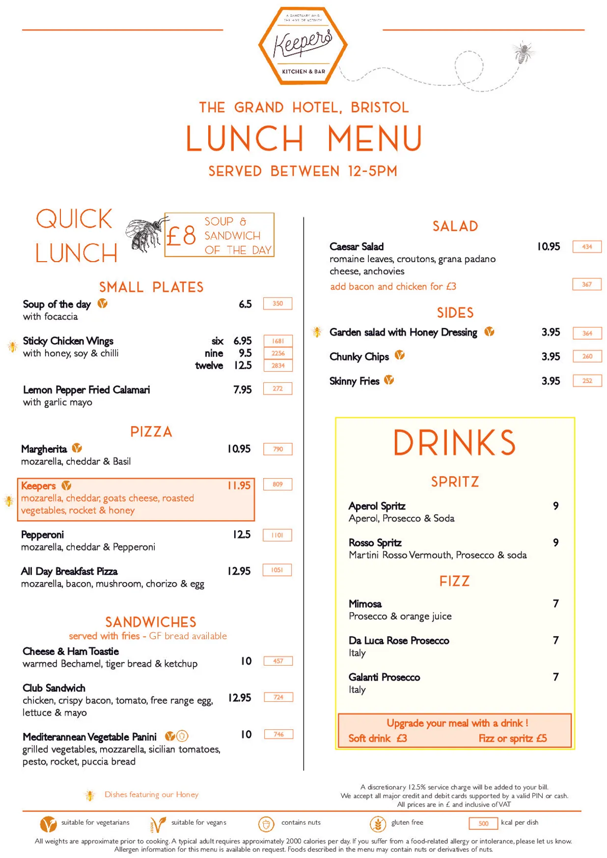 Keepers Kitchen & Bar menu, page 1