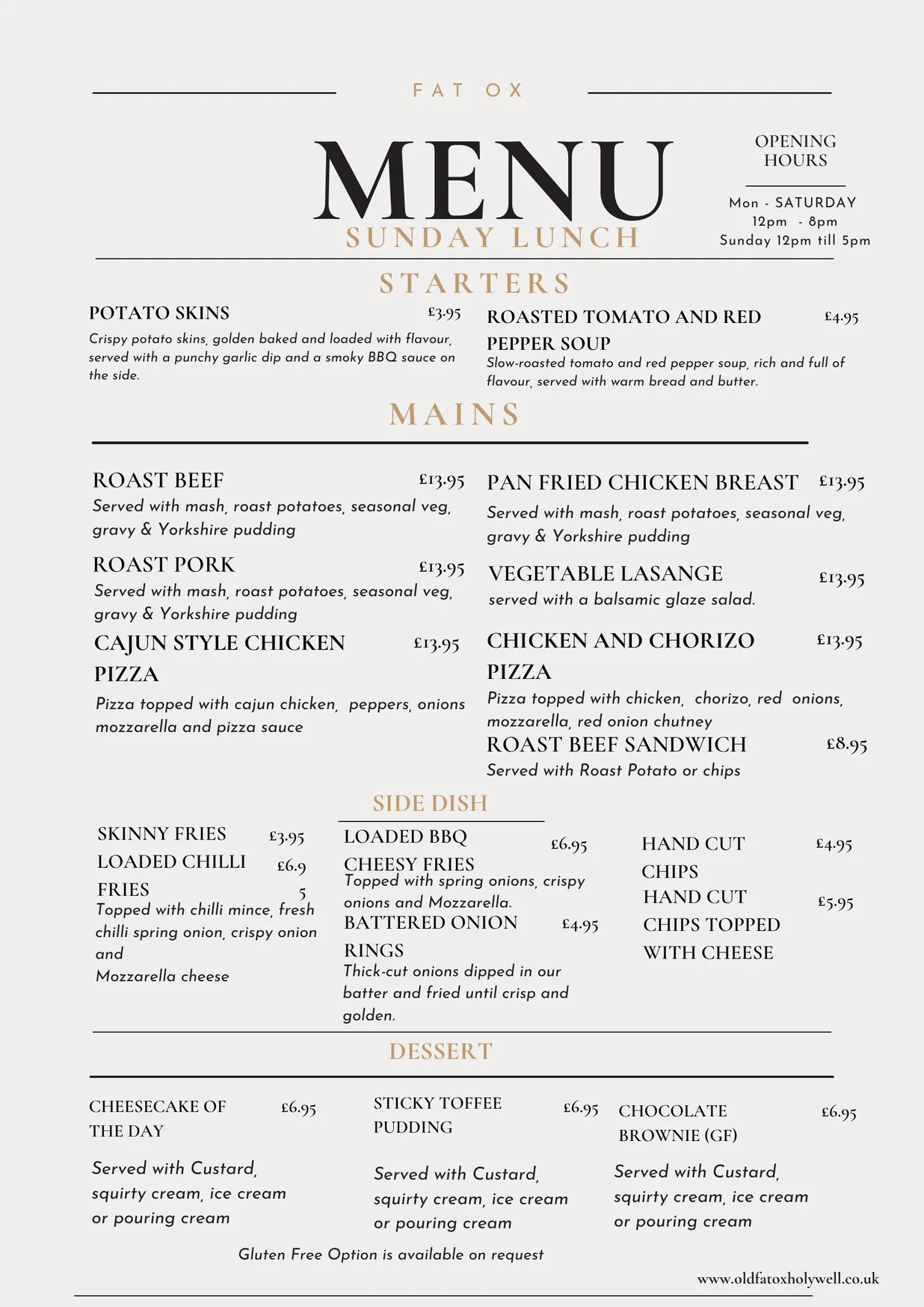 The Fat Ox menu, page 3