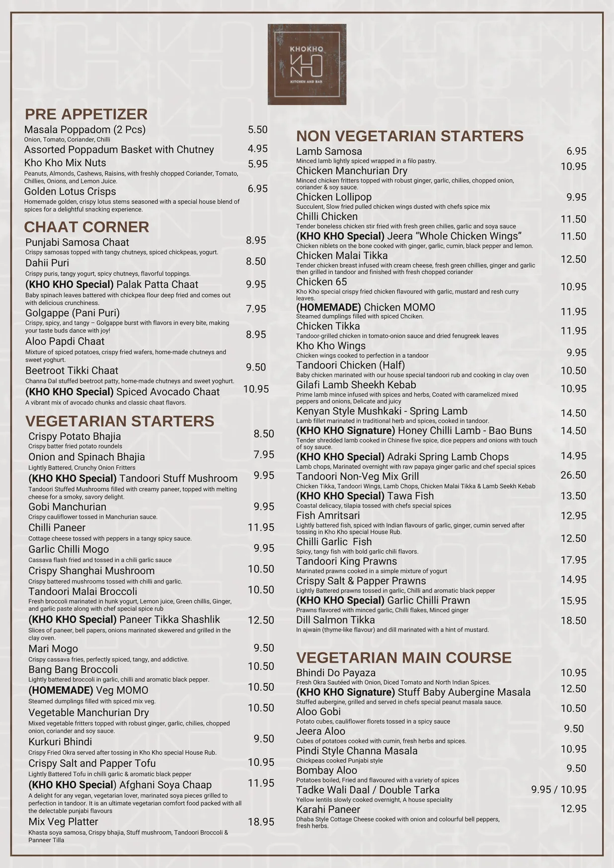 Kho Kho menu, page 1