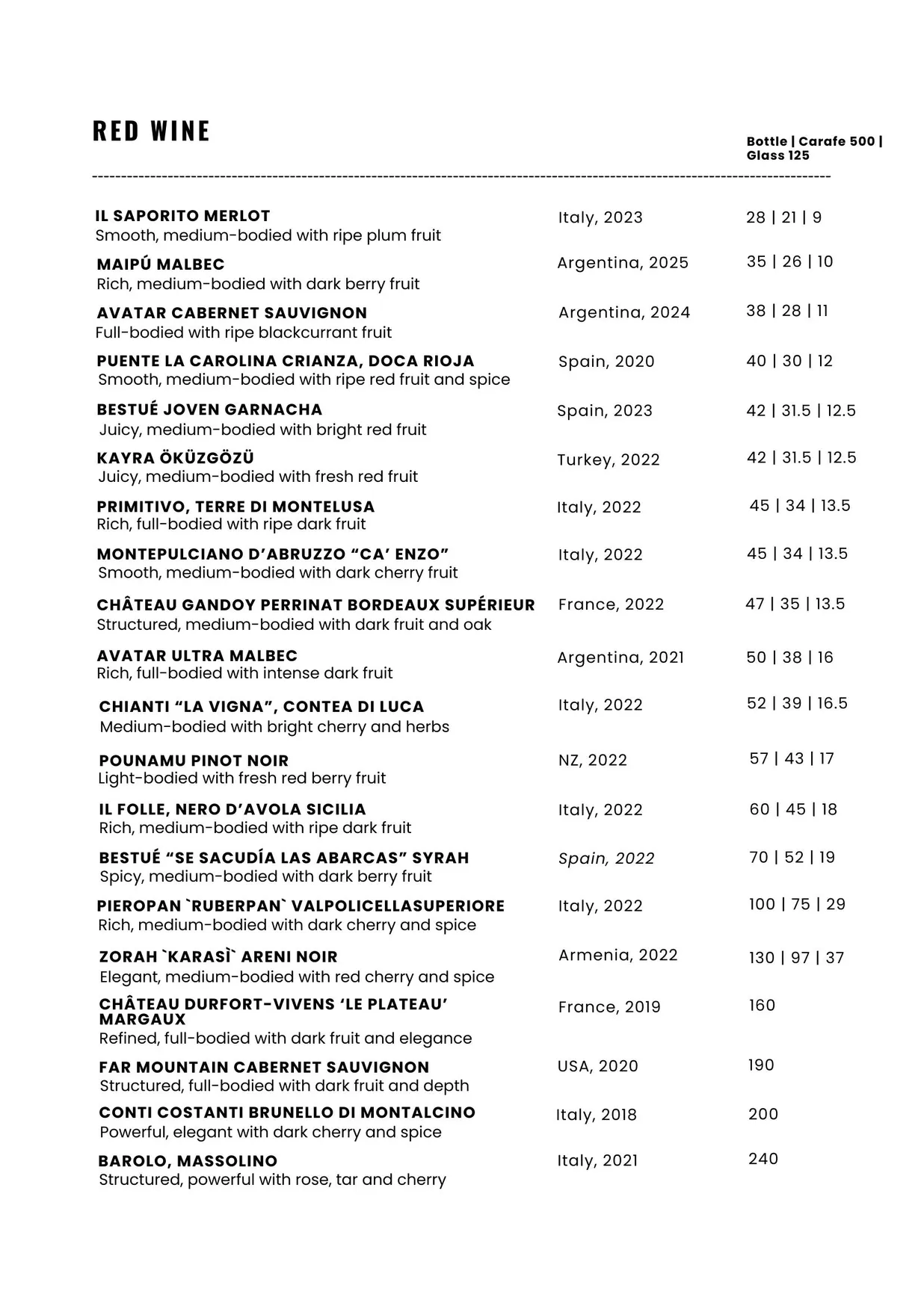 UVA Cantina menu, page 1