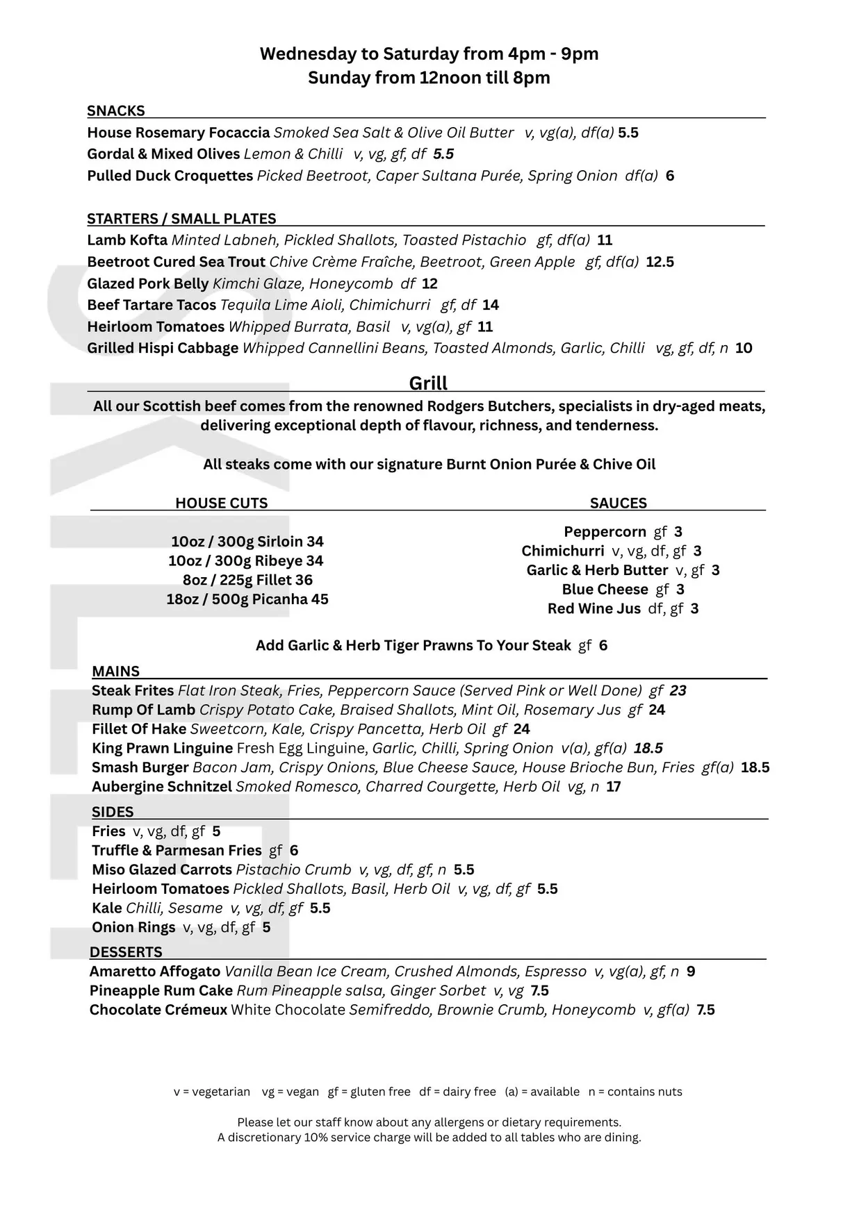 The Skillet menu, page 2