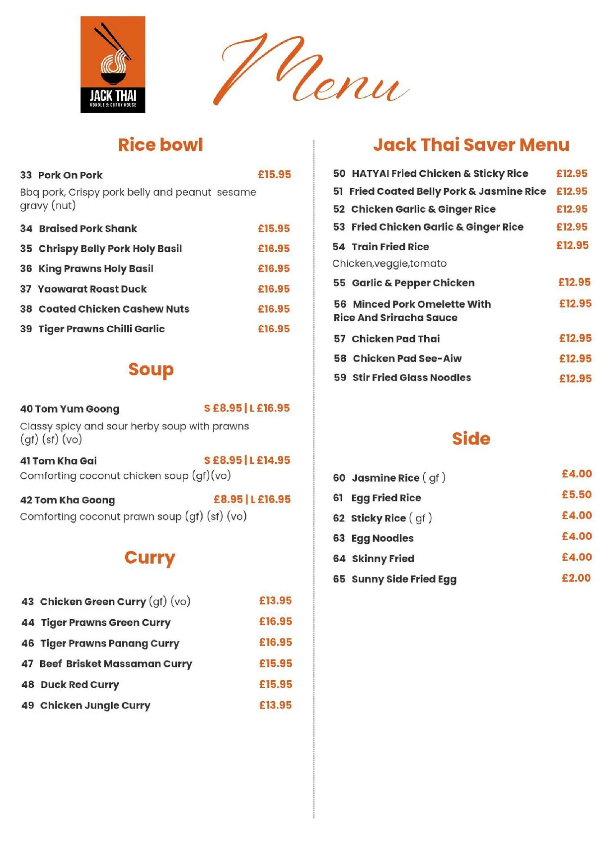 Jack Thai menu, page 2