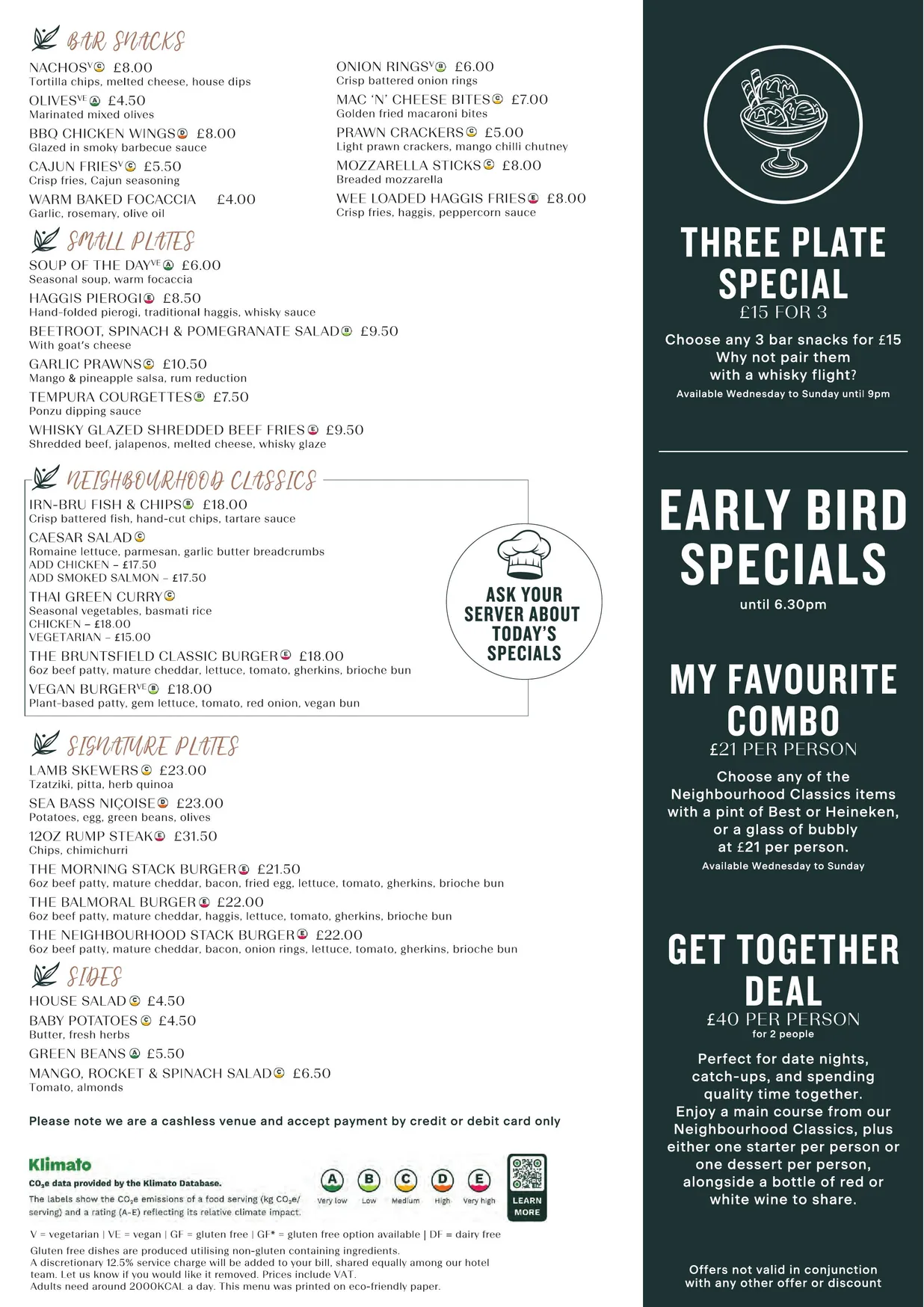 The Neighbourhood Bar & Kitchen menu, page 1