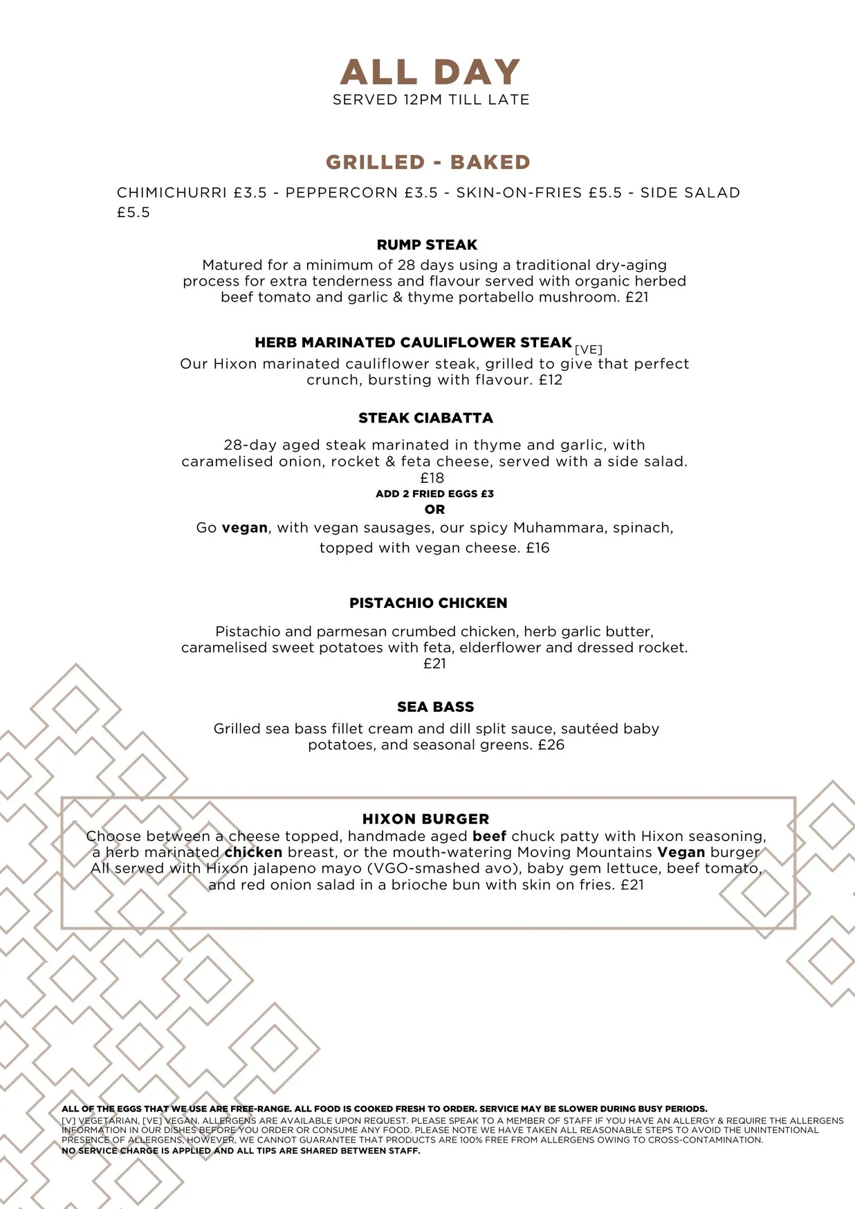 Hixon Green menu, page 5