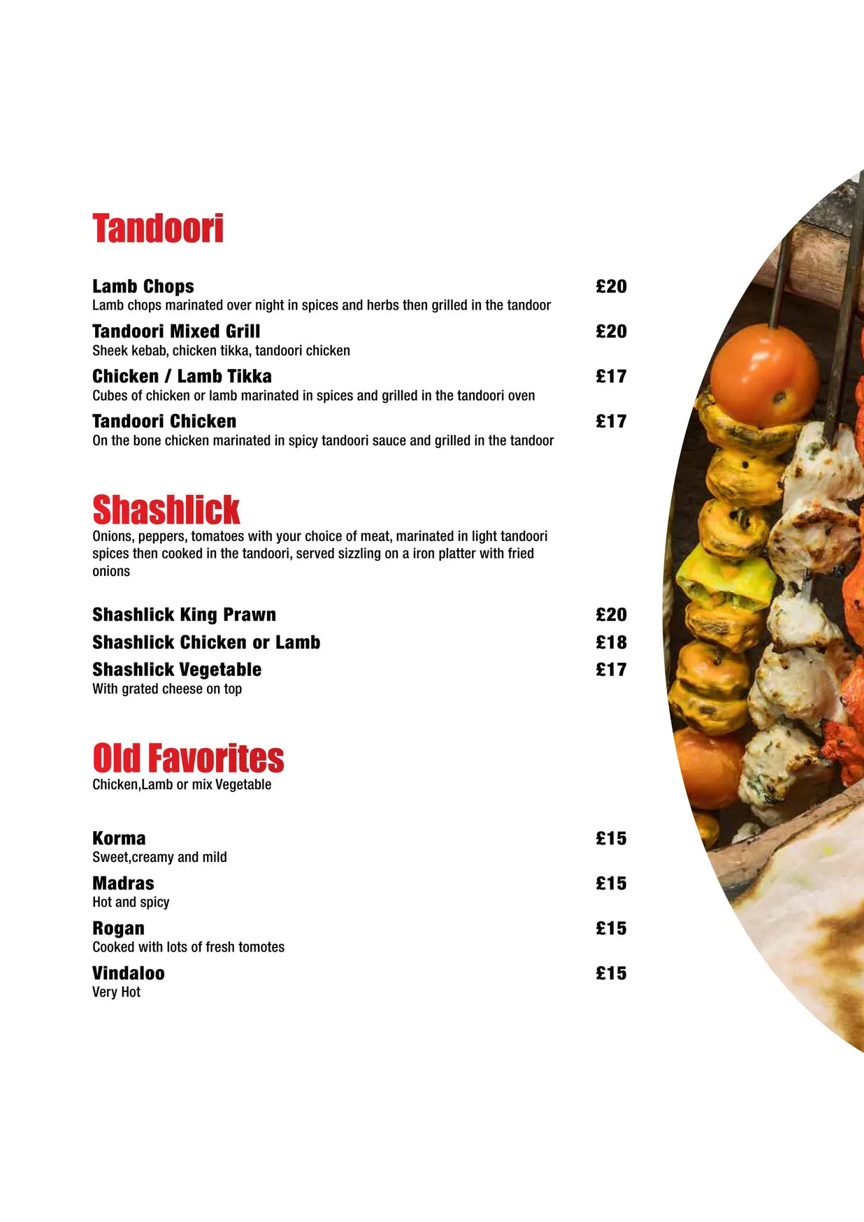Shad Indian menu, page 6