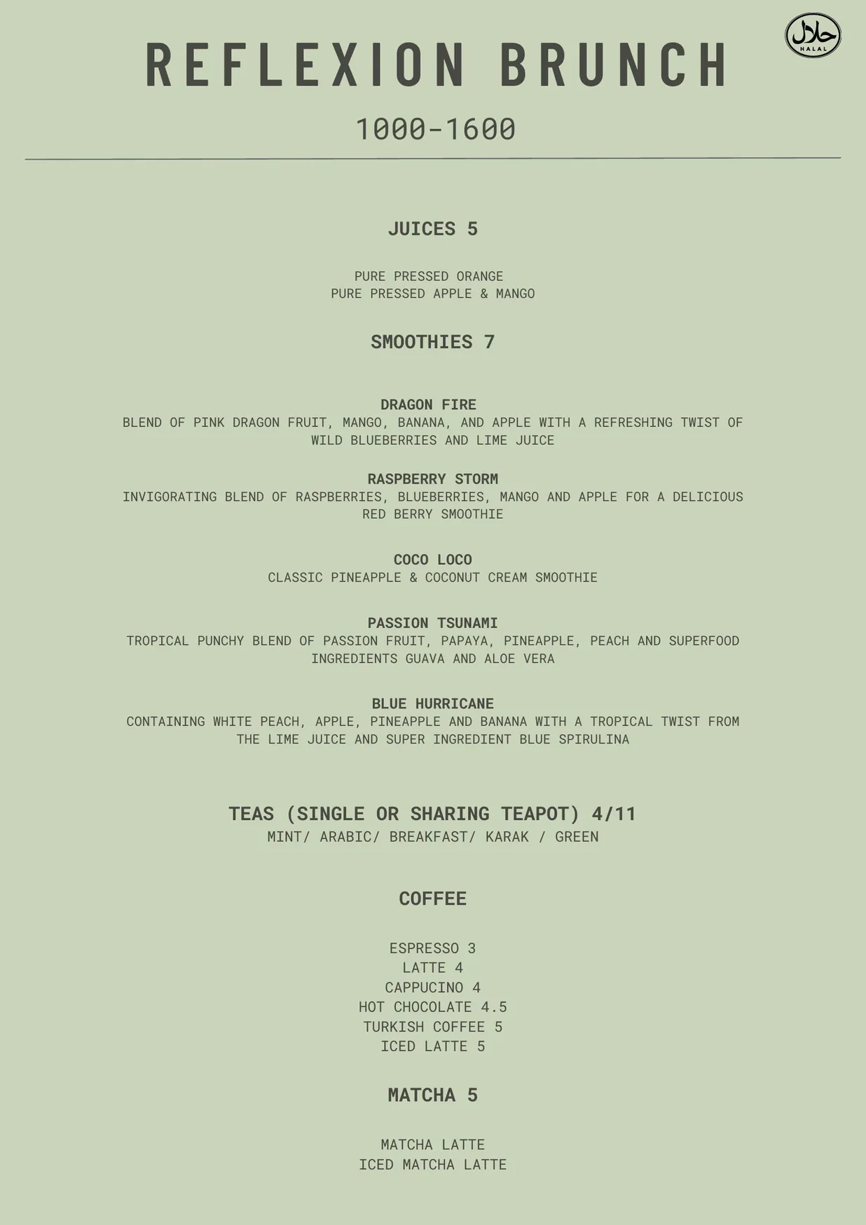 Reflexion menu, page 1