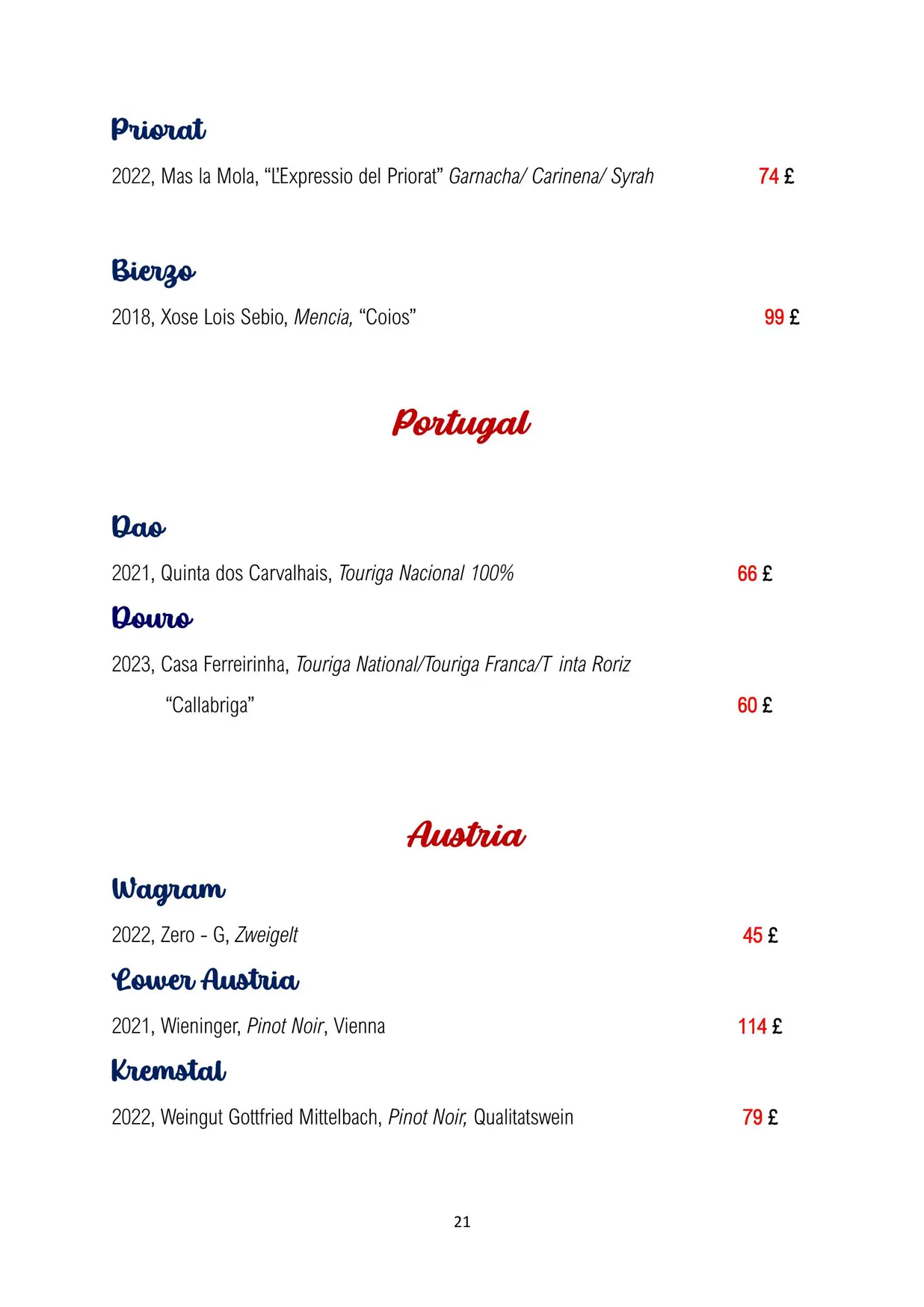 Traders Wine Bar menu, page 22