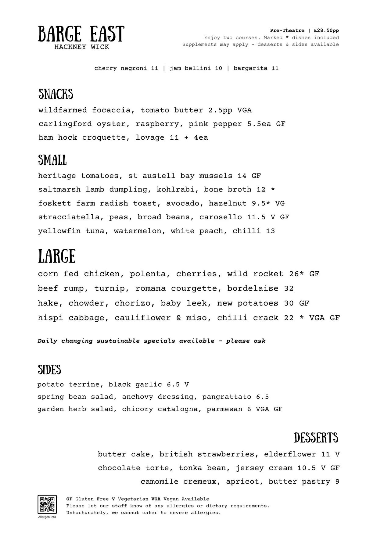 Barge East menu, page 2