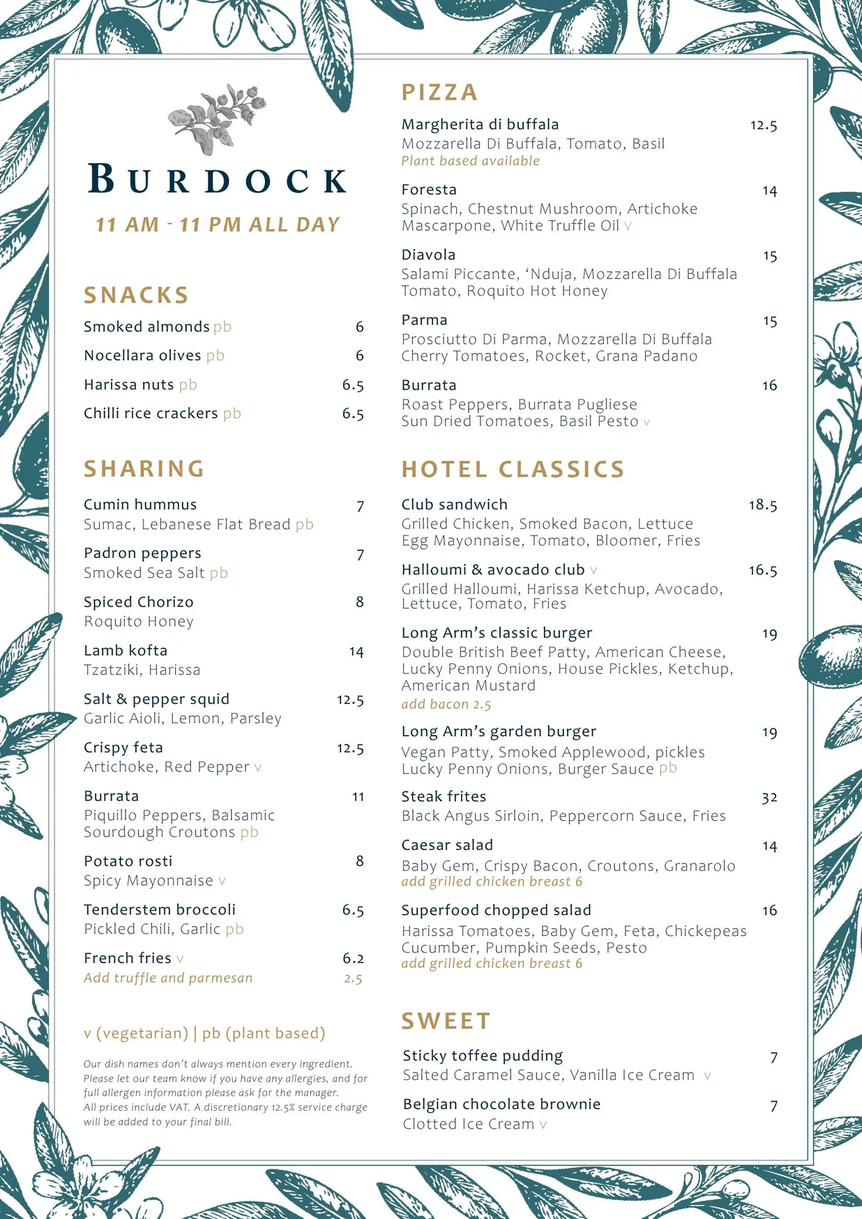 Burdock menu, page 1