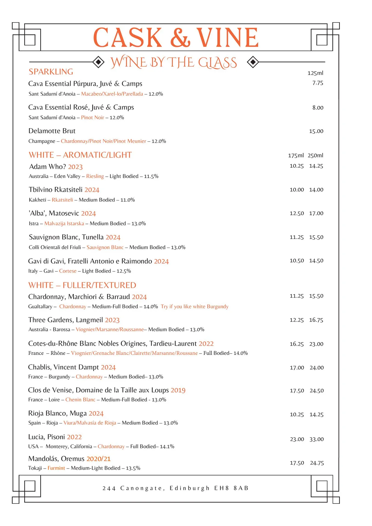 Cask & Vine menu, page 8