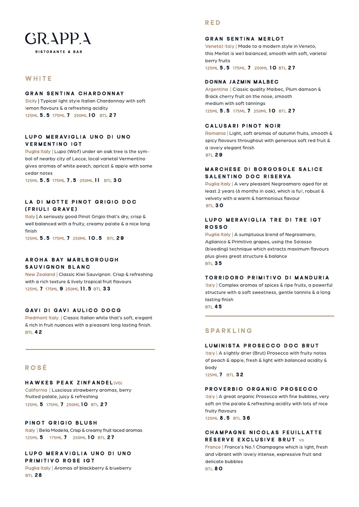 Grappa menu, page 15