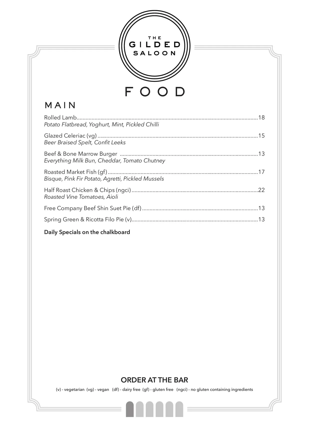 The Gilded Saloon menu, page 2