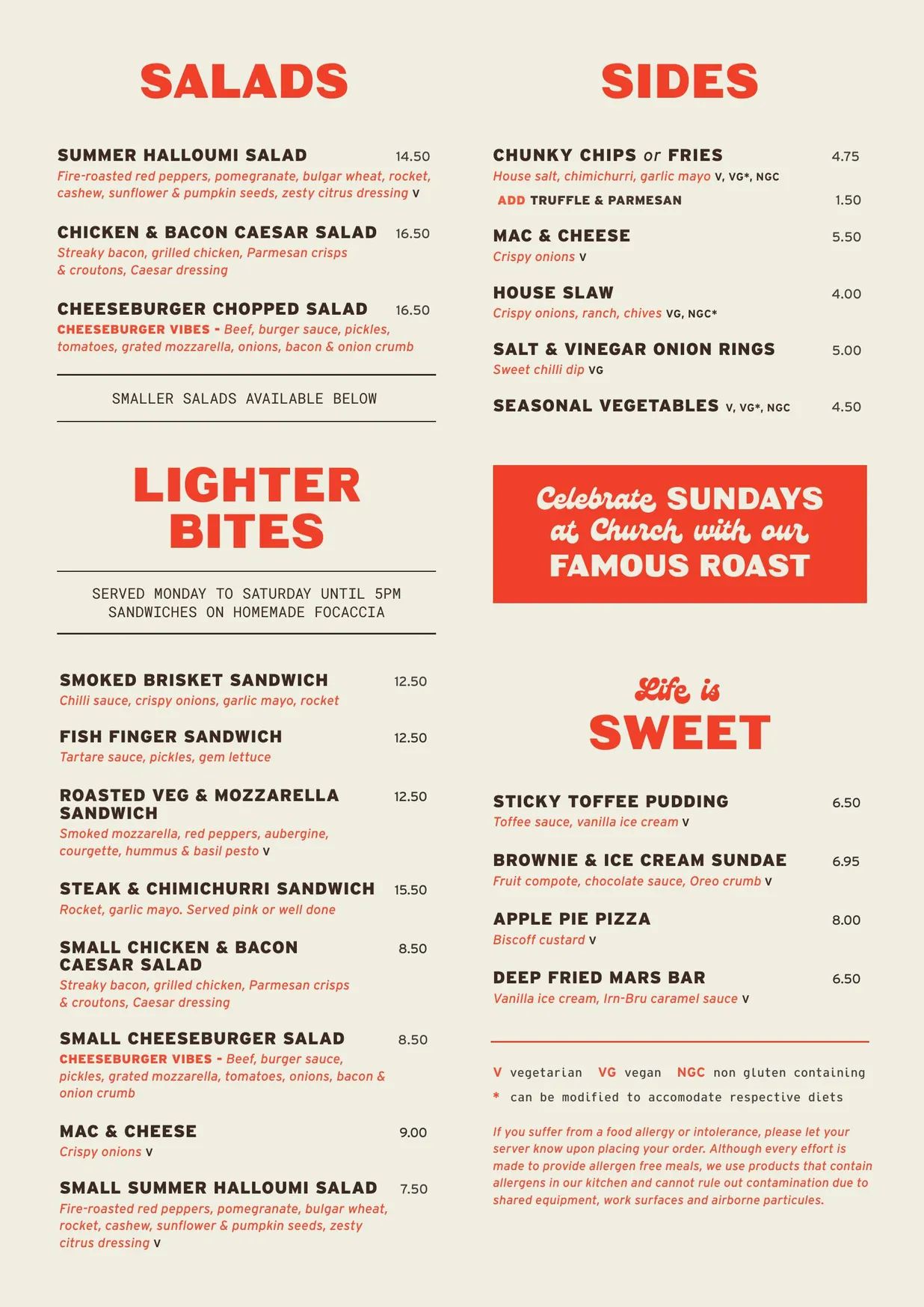 Church on the Hill menu, page 2