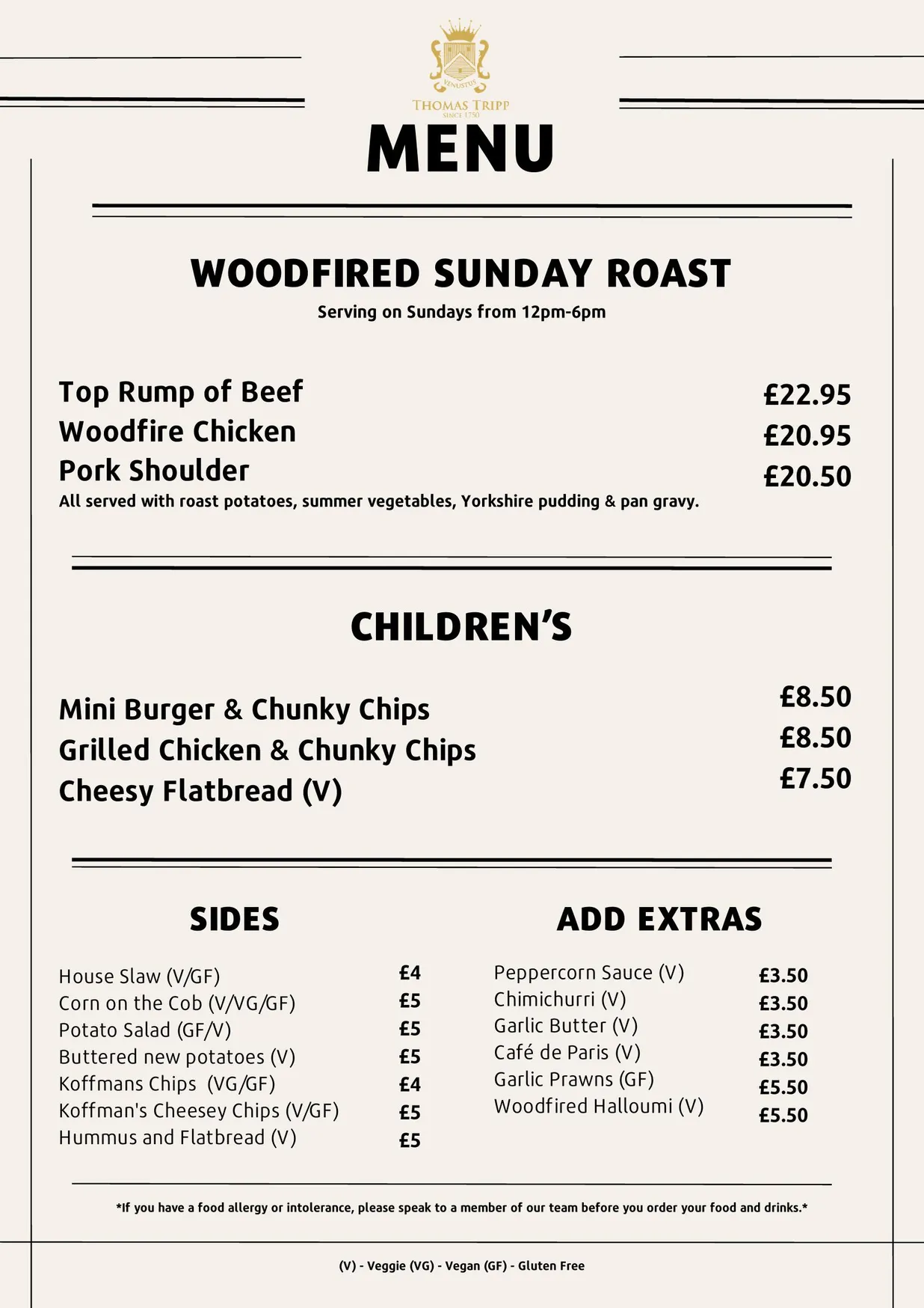 Thomas Tripp menu, page 2