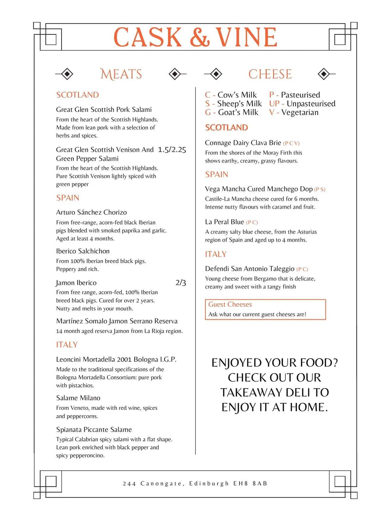 Cask & Vine menu, page 3
