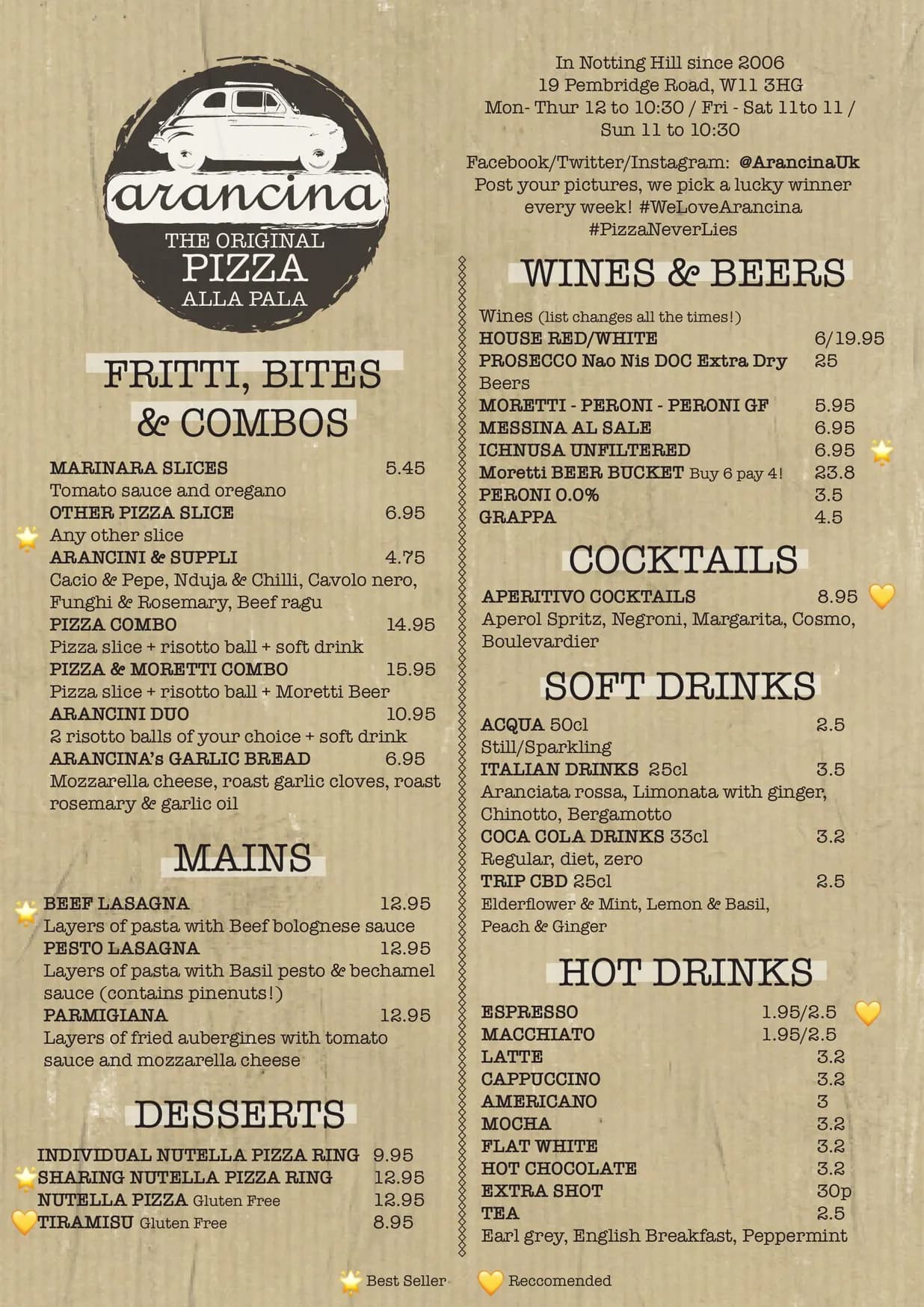 Arancina menu, page 2