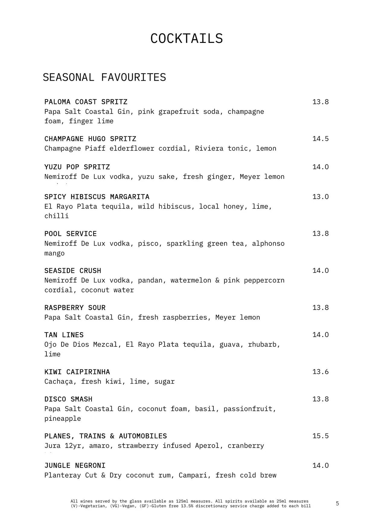 Bondi Green menu, page 8